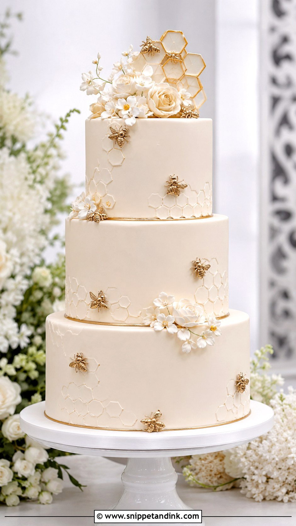 Fondant Honey Bee Wedding Cake - Snippet and Ink - 20 Honey Bee Cake Design Ideas for Wedding