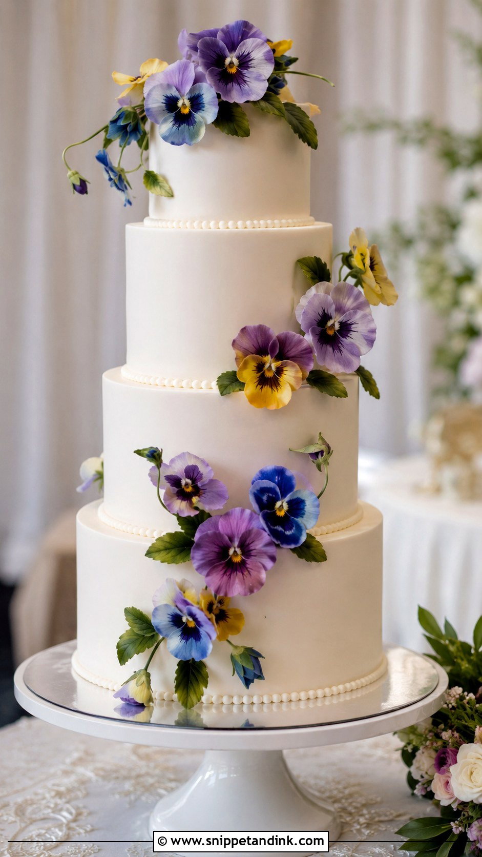 Fondant Pansy Wedding Cake - Snippet and Ink - 20 Pansy Wedding Cake Ideas