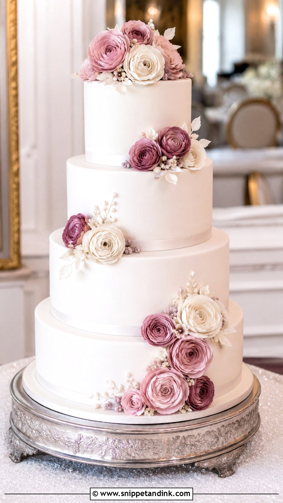 Fondant Ranunculus Wedding Cake - Snippet and Ink - 25 Wedding Cake Ideas with Ranunculus