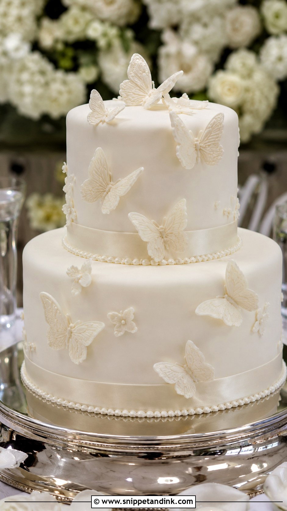 Fondant Two Tier Butterfly Wedding Cake - Snippet and Ink - 20 Two Tier Butterfly Cake Ideas for Wedding