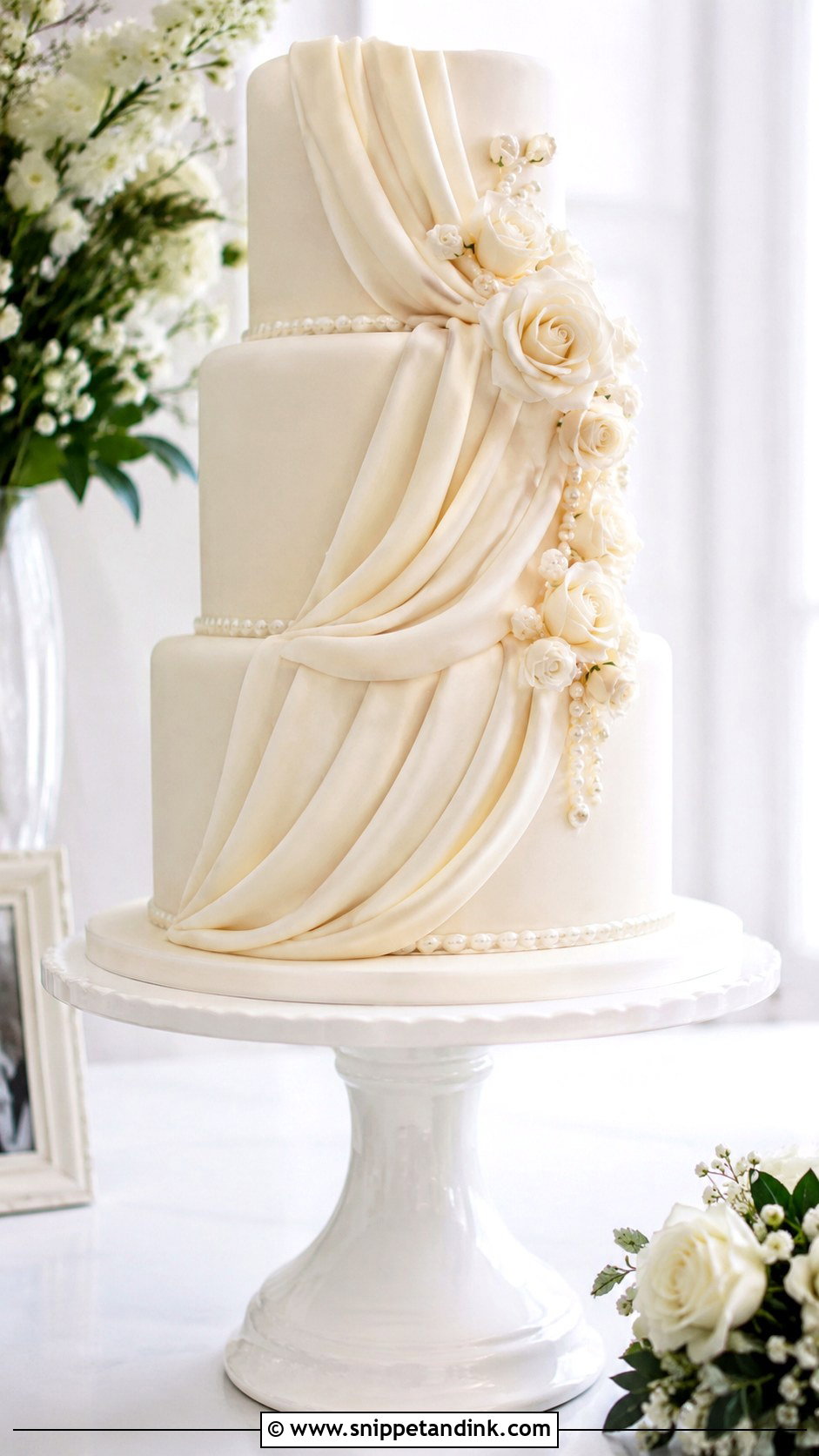 Fondant Wedding Cake With Draping - Snippet and Ink - 20 Fondant Cake Tutorial Ideas for Wedding