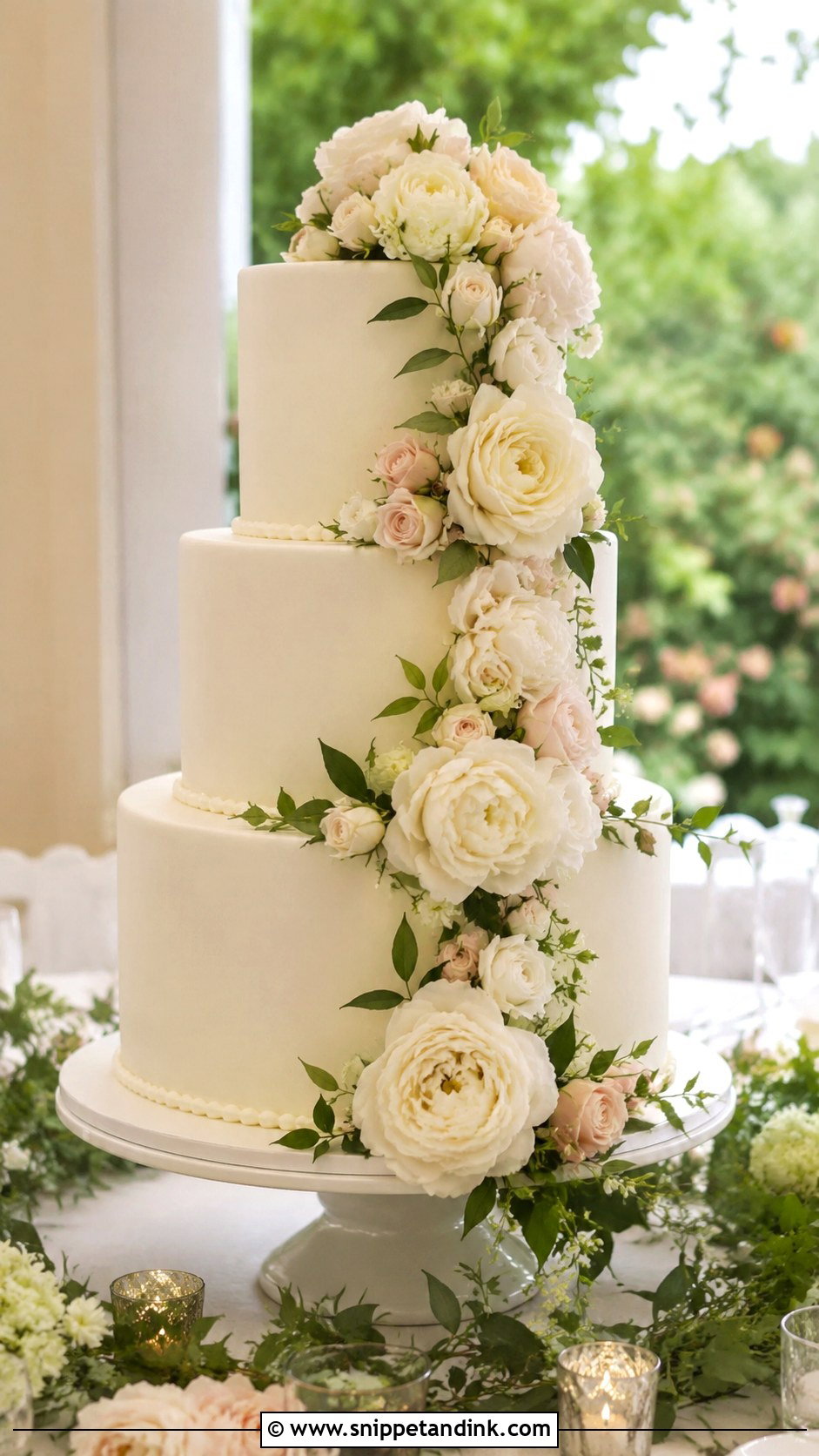 Fondant Wedding Cake With Floral Cascade - Snippet and Ink - 20 Fondant Cake Tutorial Ideas for Wedding