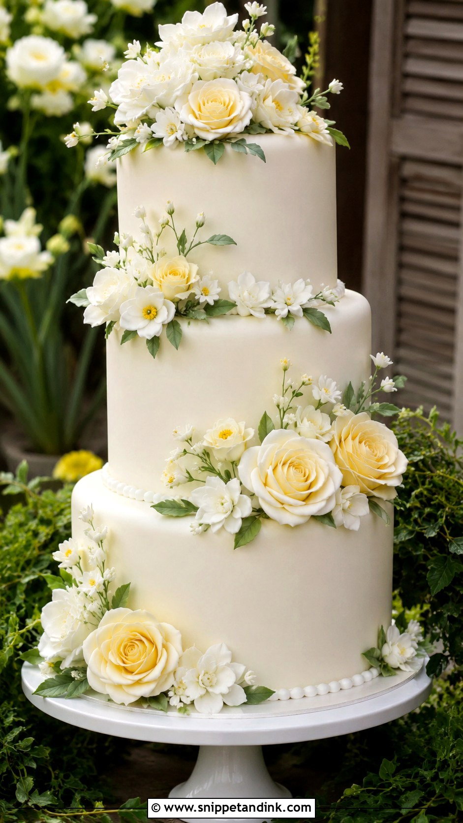Fondant Wedding Cake With Fresh Flower Look - Snippet and Ink - 20 Fondant Cake Tutorial Ideas for Wedding