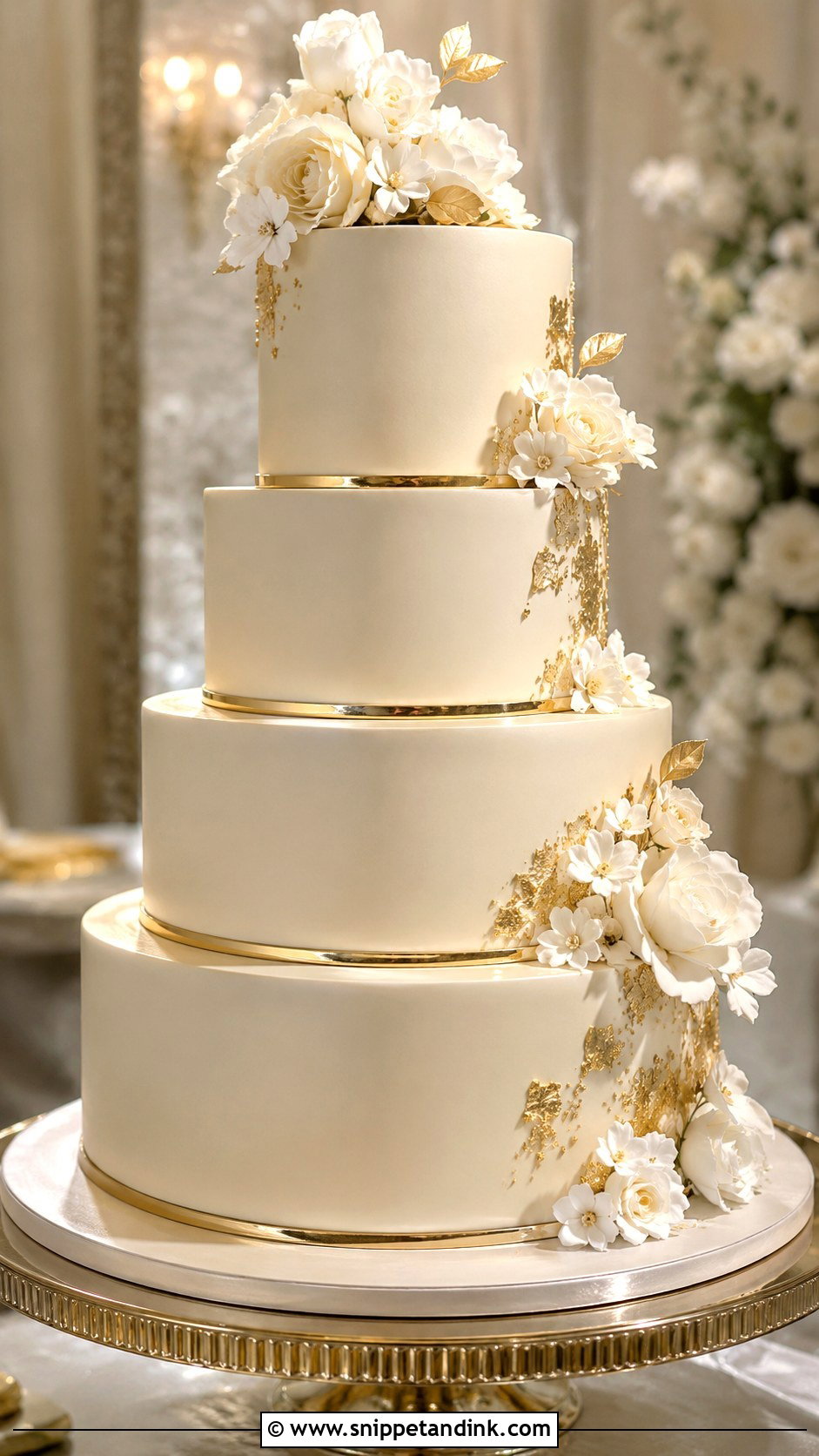 Fondant Wedding Cake With Gold Trim - Snippet and Ink - 20 Fondant Cake Tutorial Ideas for Wedding