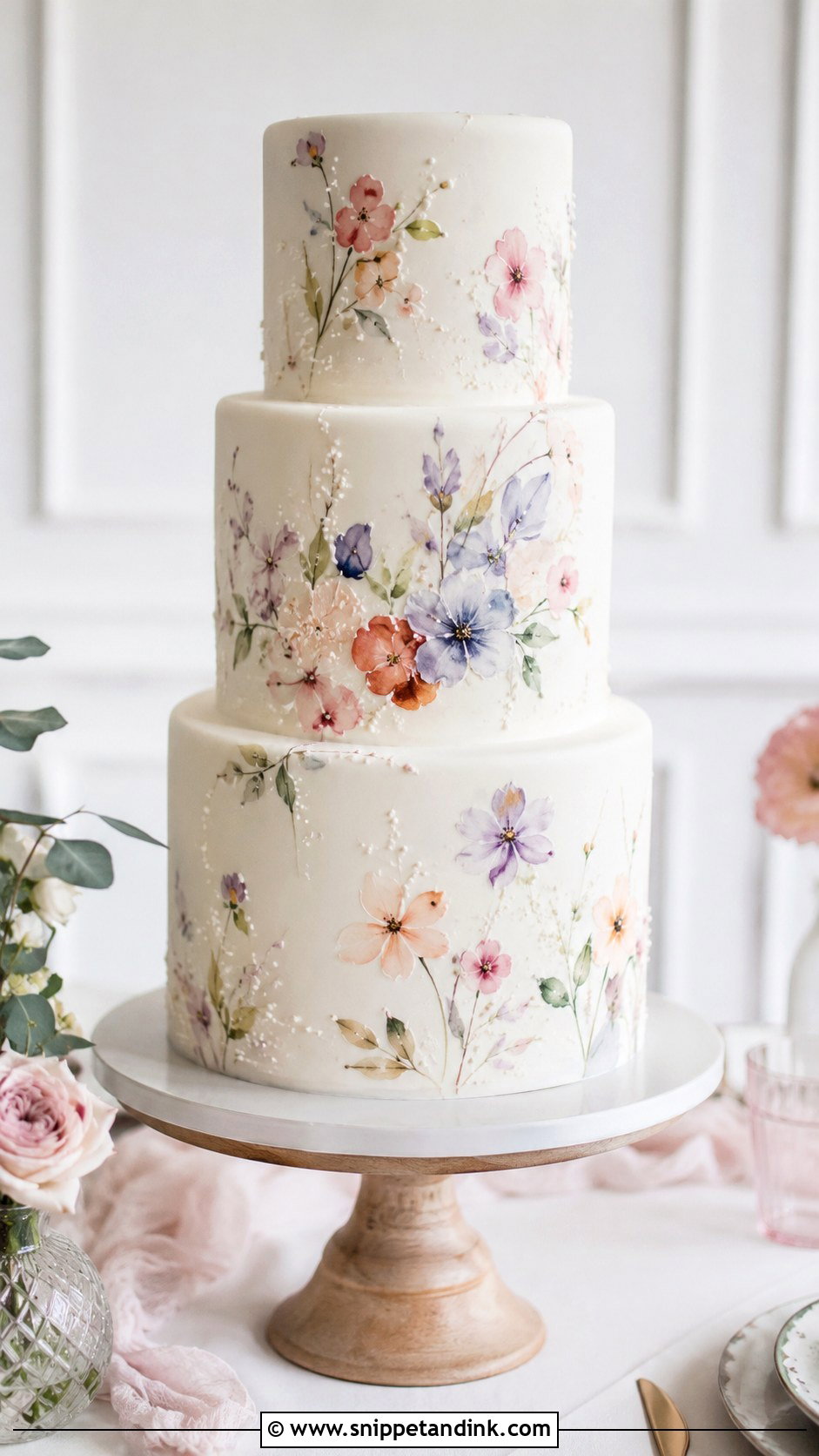 Fondant Wedding Cake With Hand Painted Flowers - Snippet and Ink - 20 Fondant Cake Tutorial Ideas for Wedding