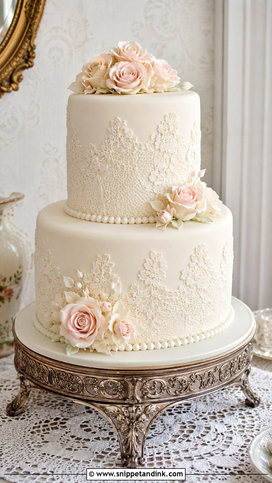 Fondant Wedding Cake With Lace - Snippet and Ink - 20 Fondant Cake Tutorial Ideas for Wedding