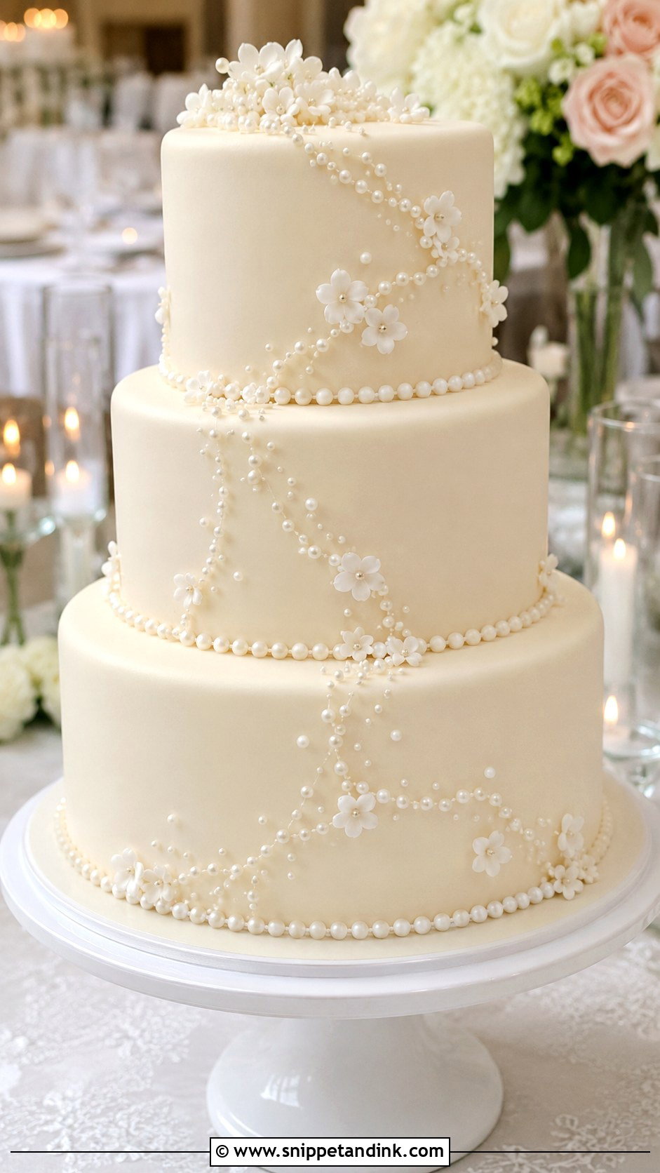 Fondant Wedding Cake With Pearl Details - Snippet and Ink - 20 Fondant Cake Tutorial Ideas for Wedding