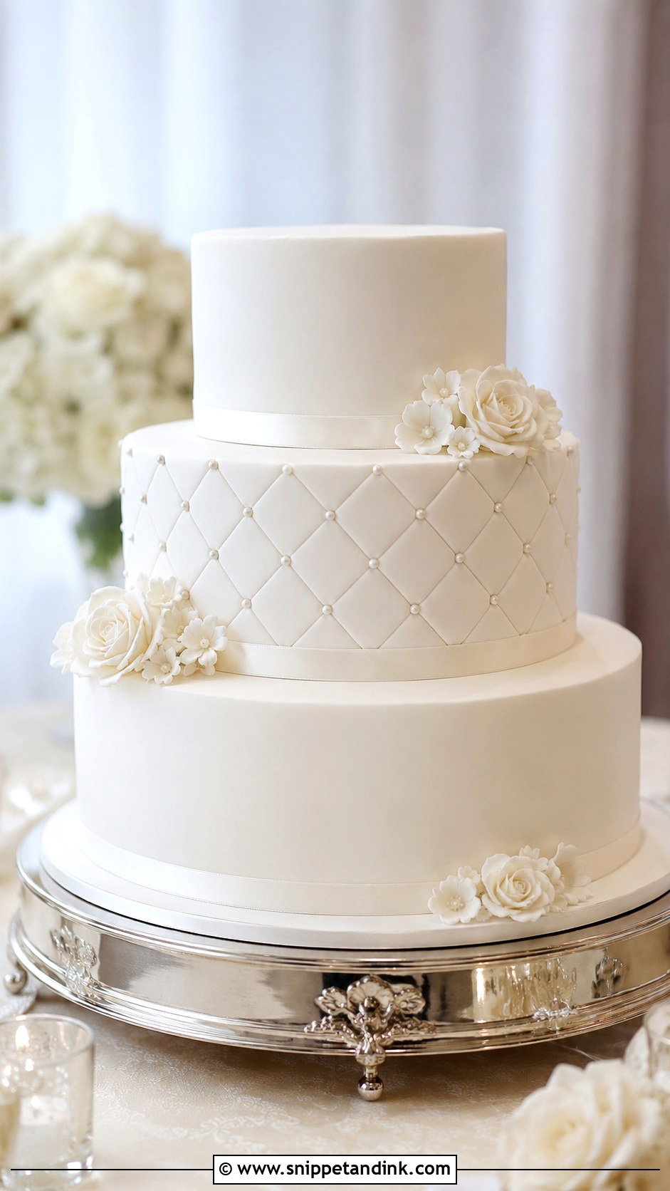 Fondant Wedding Cake With Quilted Pattern - Snippet and Ink - 20 Fondant Cake Tutorial Ideas for Wedding