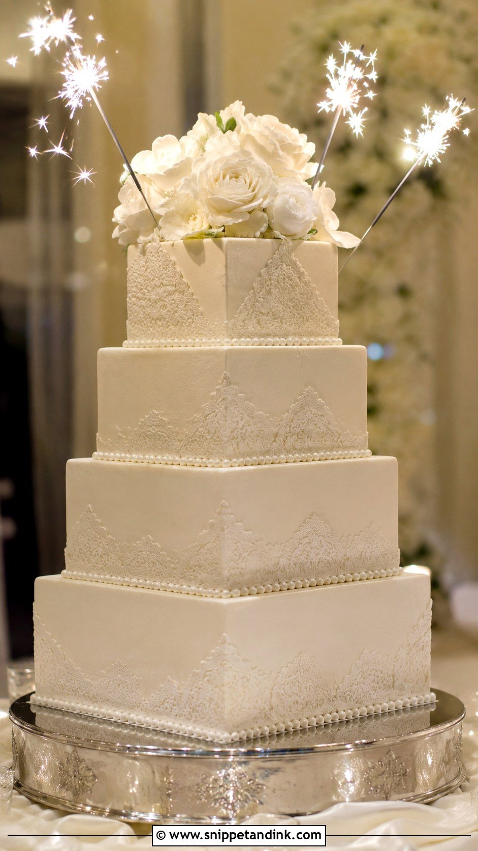 Fondant Wedding Cake With Sparklers - Snippet and Ink - 20 Cake Ideas with Sparklers for Wedding