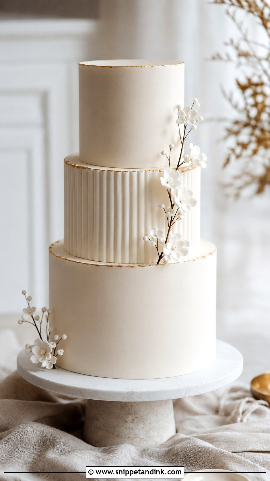 Fondant Wedding Cake With Textured Tiers - Snippet and Ink - 20 Fondant Cake Tutorial Ideas for Wedding
