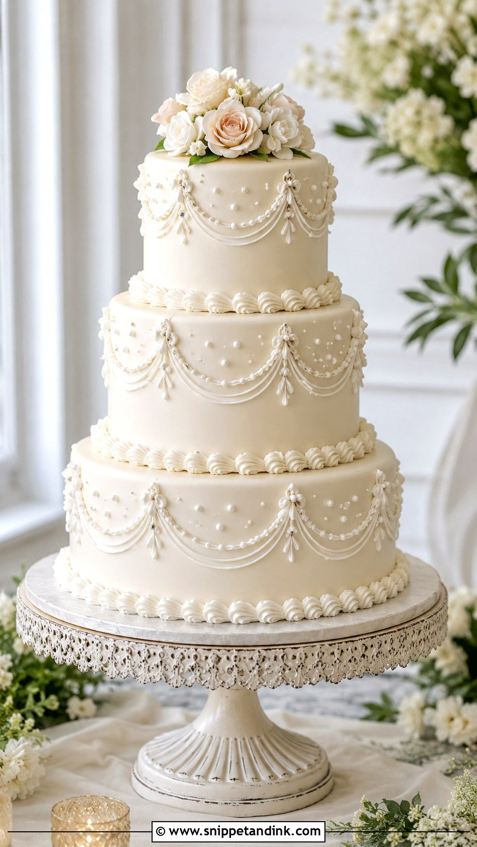 Fondant Wedding Cake With Vintage Piping - Snippet and Ink - 20 Fondant Cake Tutorial Ideas for Wedding