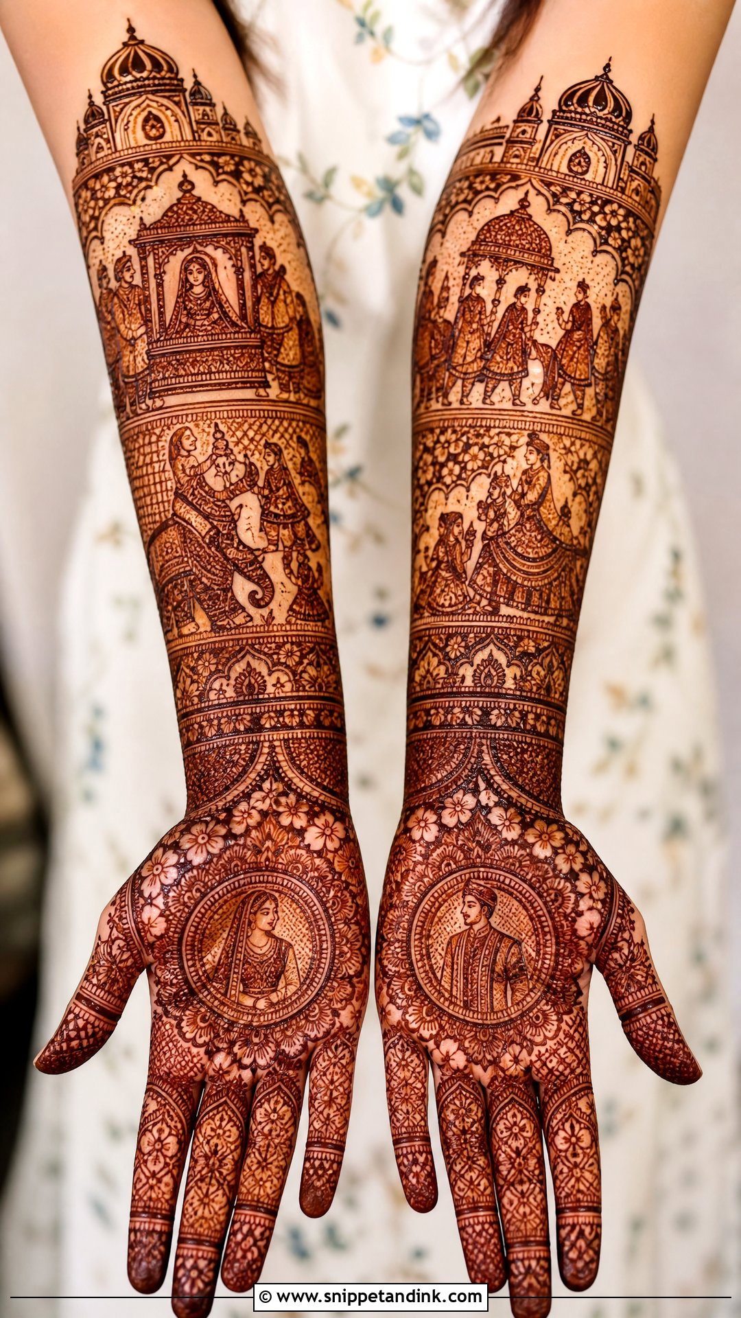 Forearm Bridal Figure Mehndi - Snippet and Ink - 25 Bridal Figure Mehndi Designs
