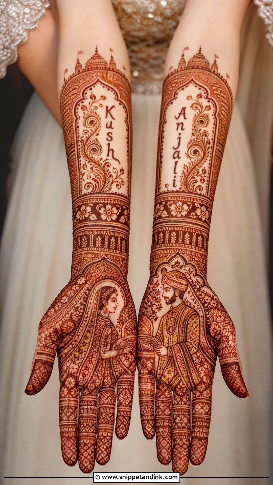 Forearm Bridal Name Mehndi Design - Snippet and Ink - 20 Bridal Name Mehndi Designs