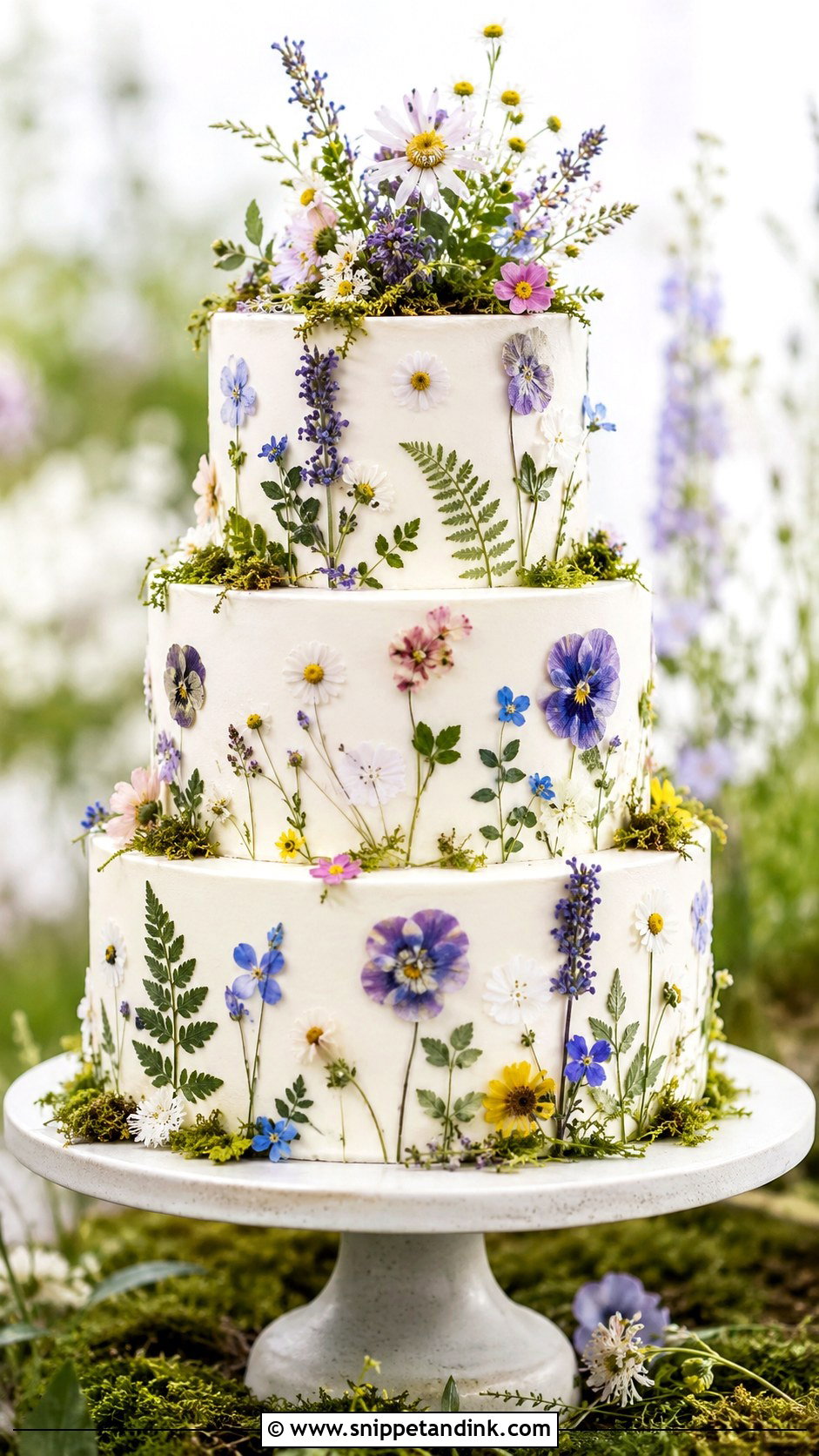 Forest Fairy Pressed Flower Wedding Cake - Snippet and Ink - 20 Forest Fairy Wedding Cake Ideas