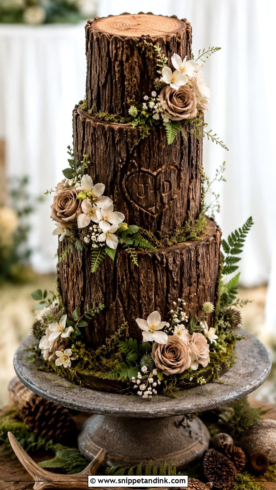 Forest Fairy Tree Bark Wedding Cake - Snippet and Ink - 20 Forest Fairy Wedding Cake Ideas
