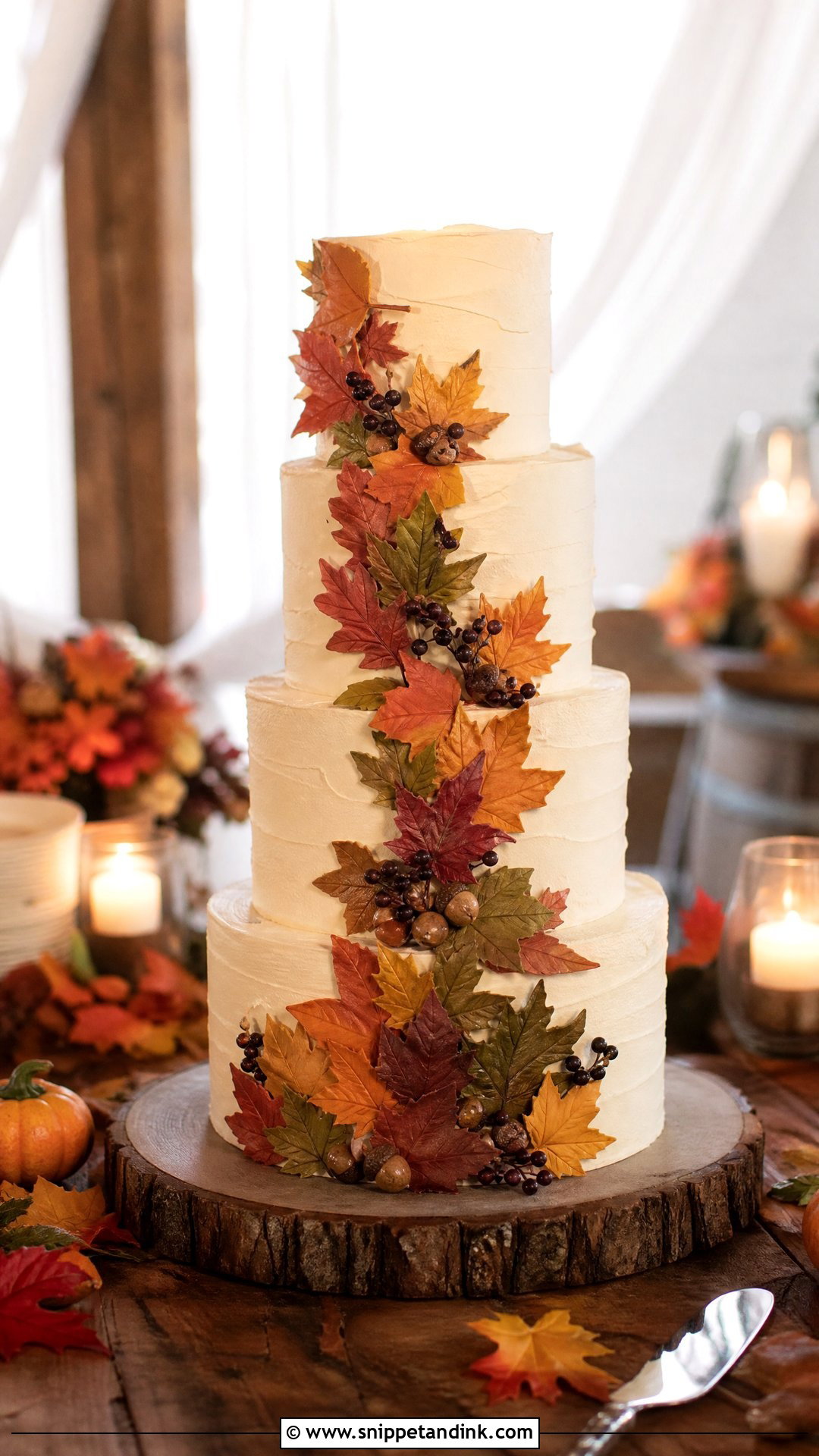 Forest Wedding Cake With Autumn Leaves - Snippet and Ink - 25 Forest Theme Cake Ideas for Wedding