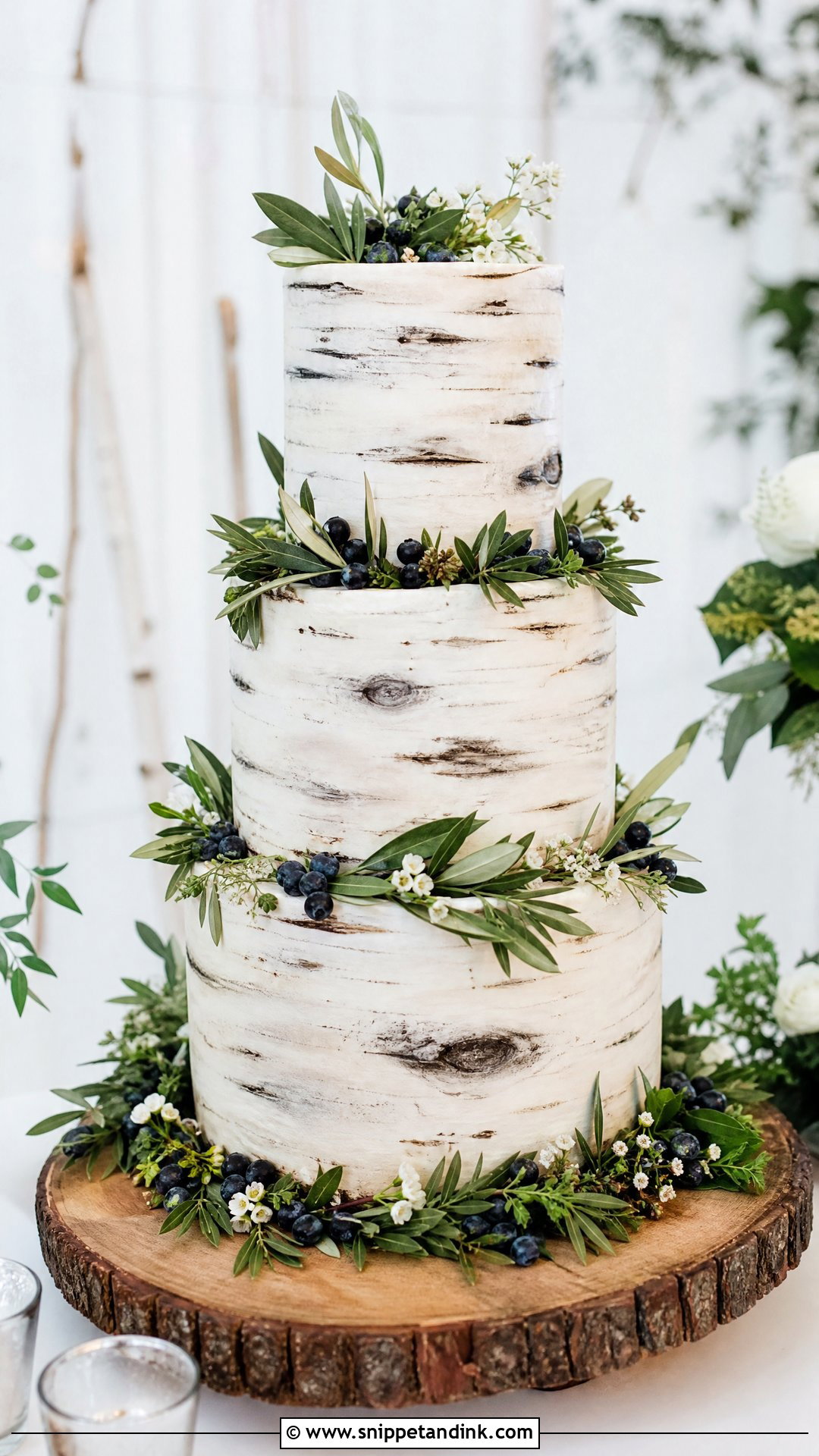 Forest Wedding Cake With Birch Bark - Snippet and Ink - 25 Forest Theme Cake Ideas for Wedding