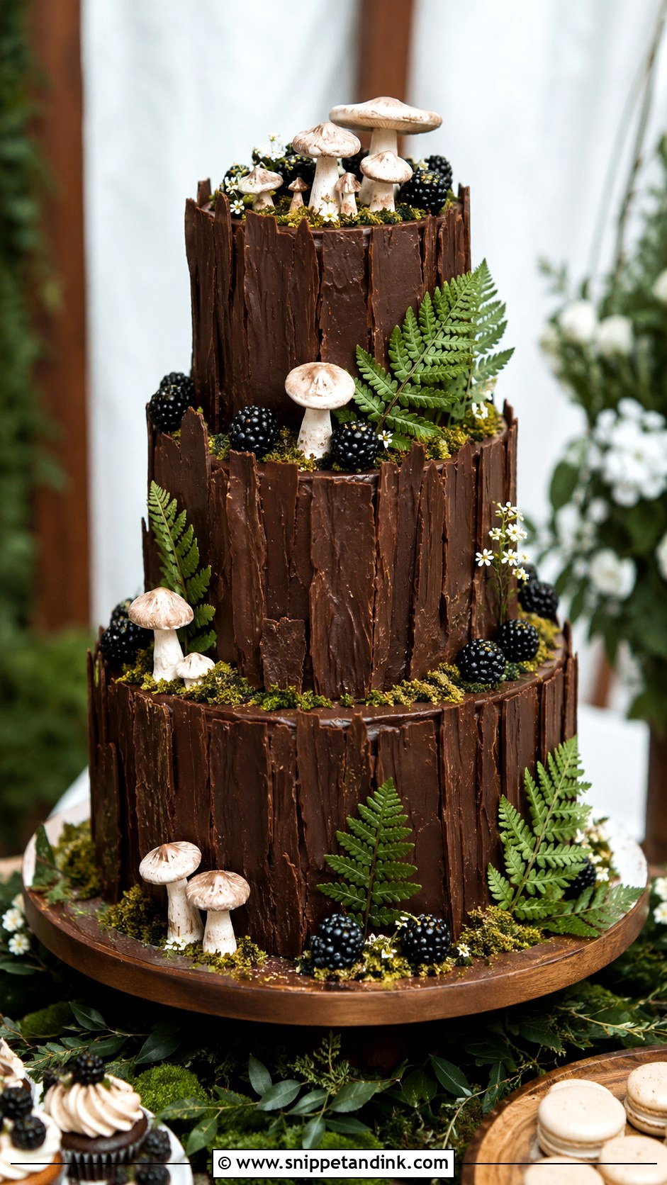Forest Wedding Cake With Chocolate Bark - Snippet and Ink - 20 Forest Inspired Wedding Cake Ideas