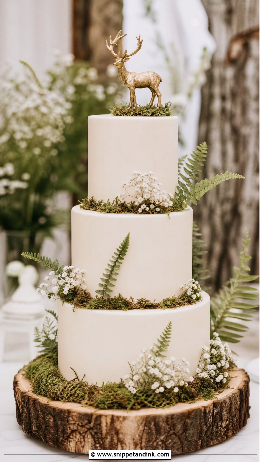 Forest Wedding Cake With Deer Topper - Snippet and Ink - 25 Forest Theme Cake Ideas for Wedding
