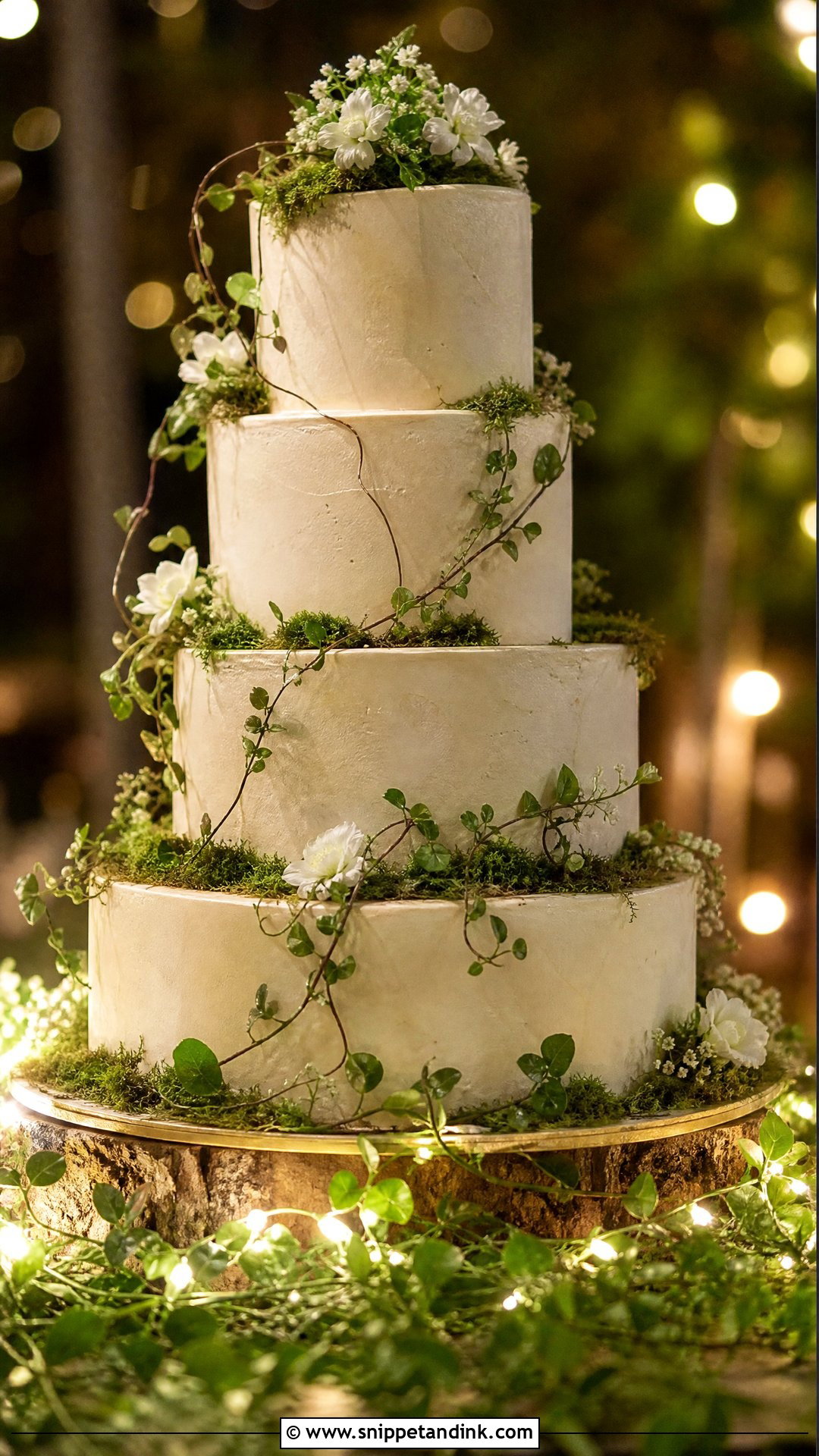 Forest Wedding Cake With Fairy Lights - Snippet and Ink - 25 Forest Theme Cake Ideas for Wedding