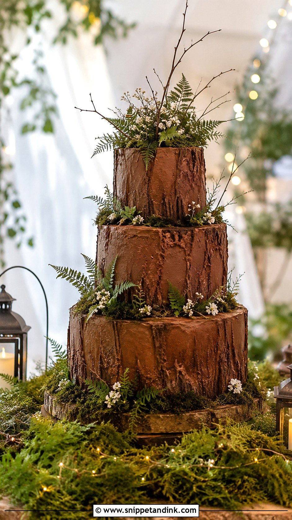 Forest Wedding Cake With Fairy Lights - Snippet and Ink - 20 Wedding Cake Ideas with Fairy Lights