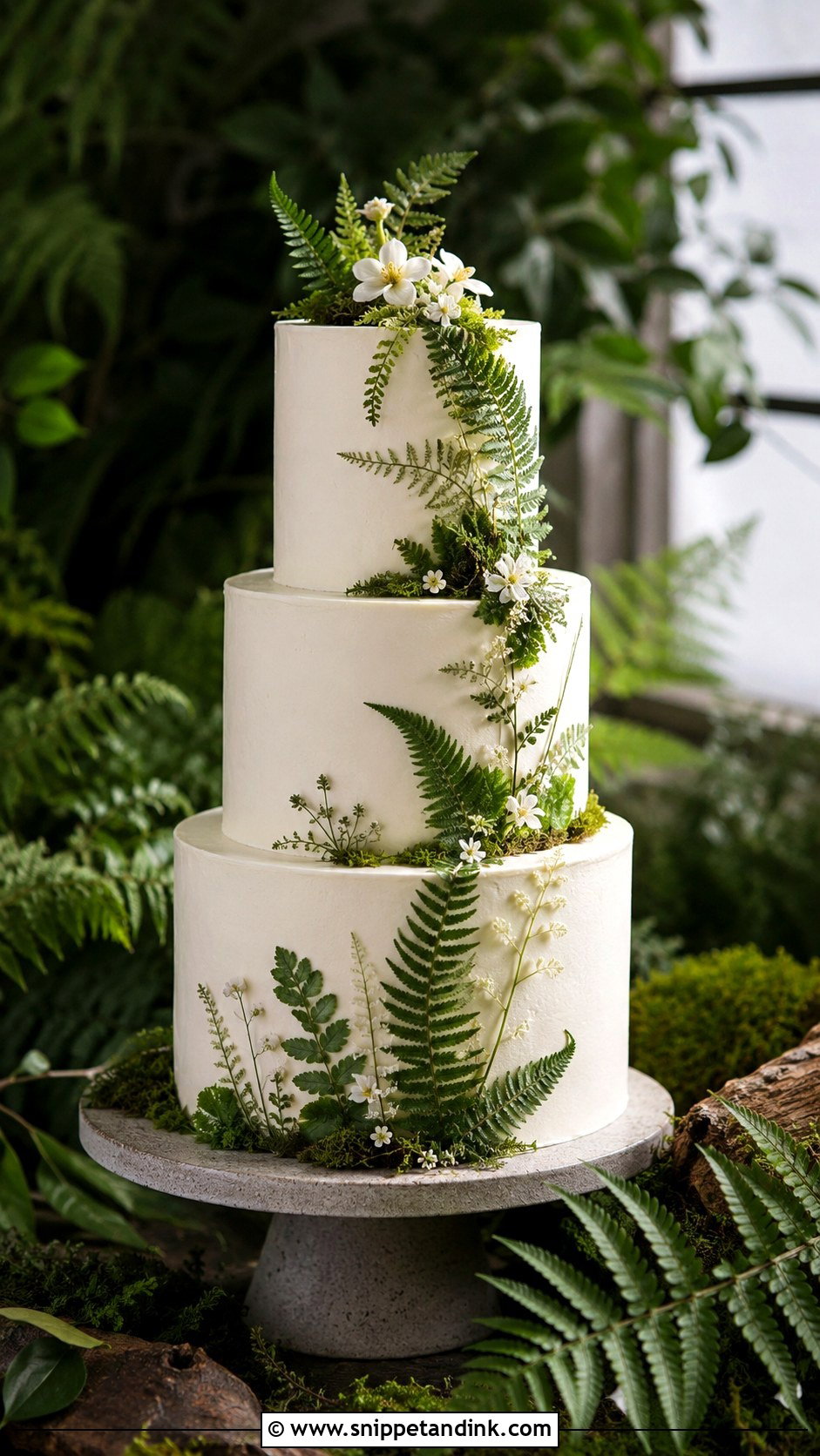 Forest Wedding Cake With Ferns - Snippet and Ink - 20 Forest Inspired Wedding Cake Ideas