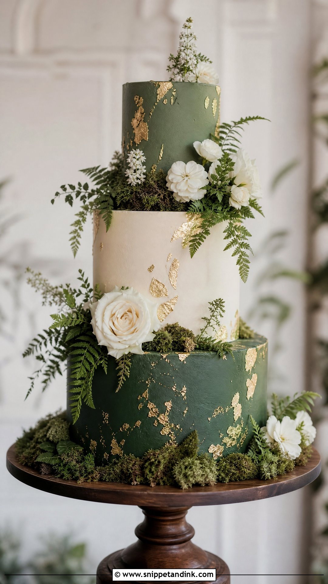 Forest Wedding Cake With Gold Leaves - Snippet and Ink - 25 Forest Theme Cake Ideas for Wedding