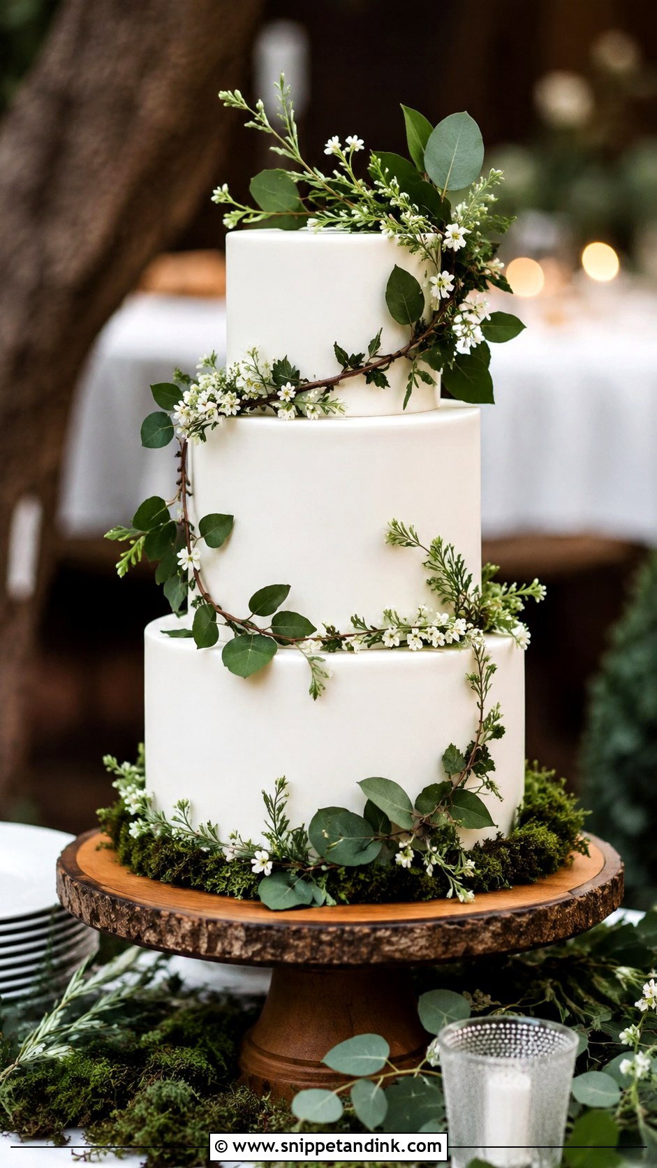 Forest Wedding Cake With Greenery - Snippet and Ink - 20 Forest Inspired Wedding Cake Ideas