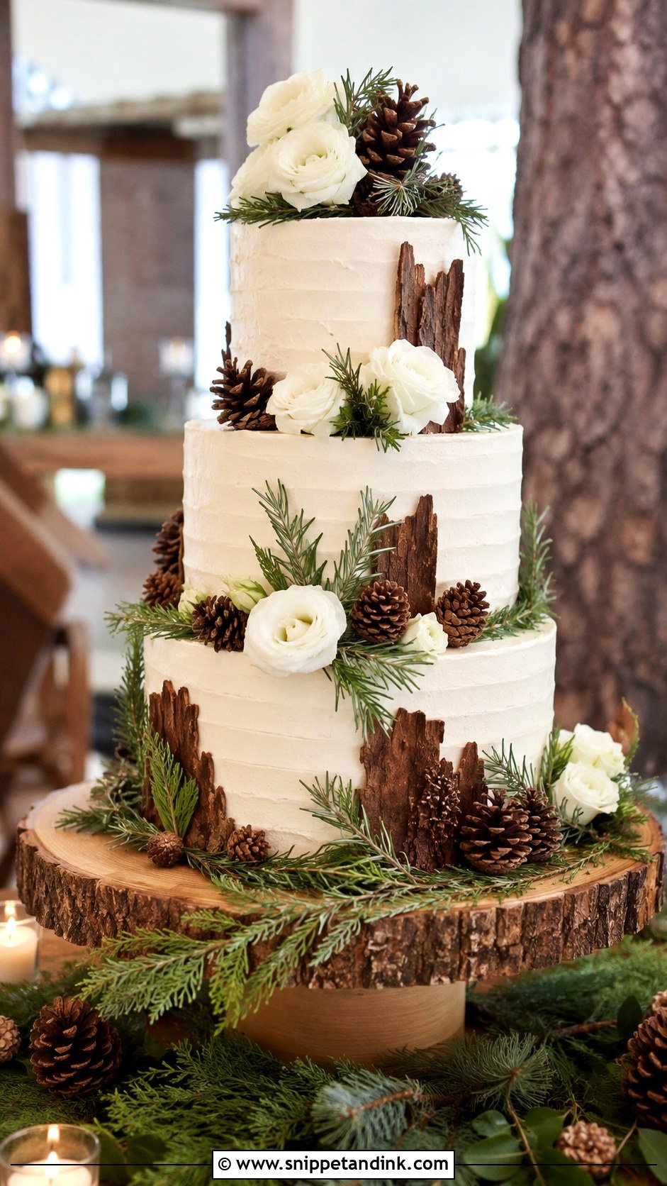 Forest Wedding Cake With Pine Cones - Snippet and Ink - 20 Forest Inspired Wedding Cake Ideas