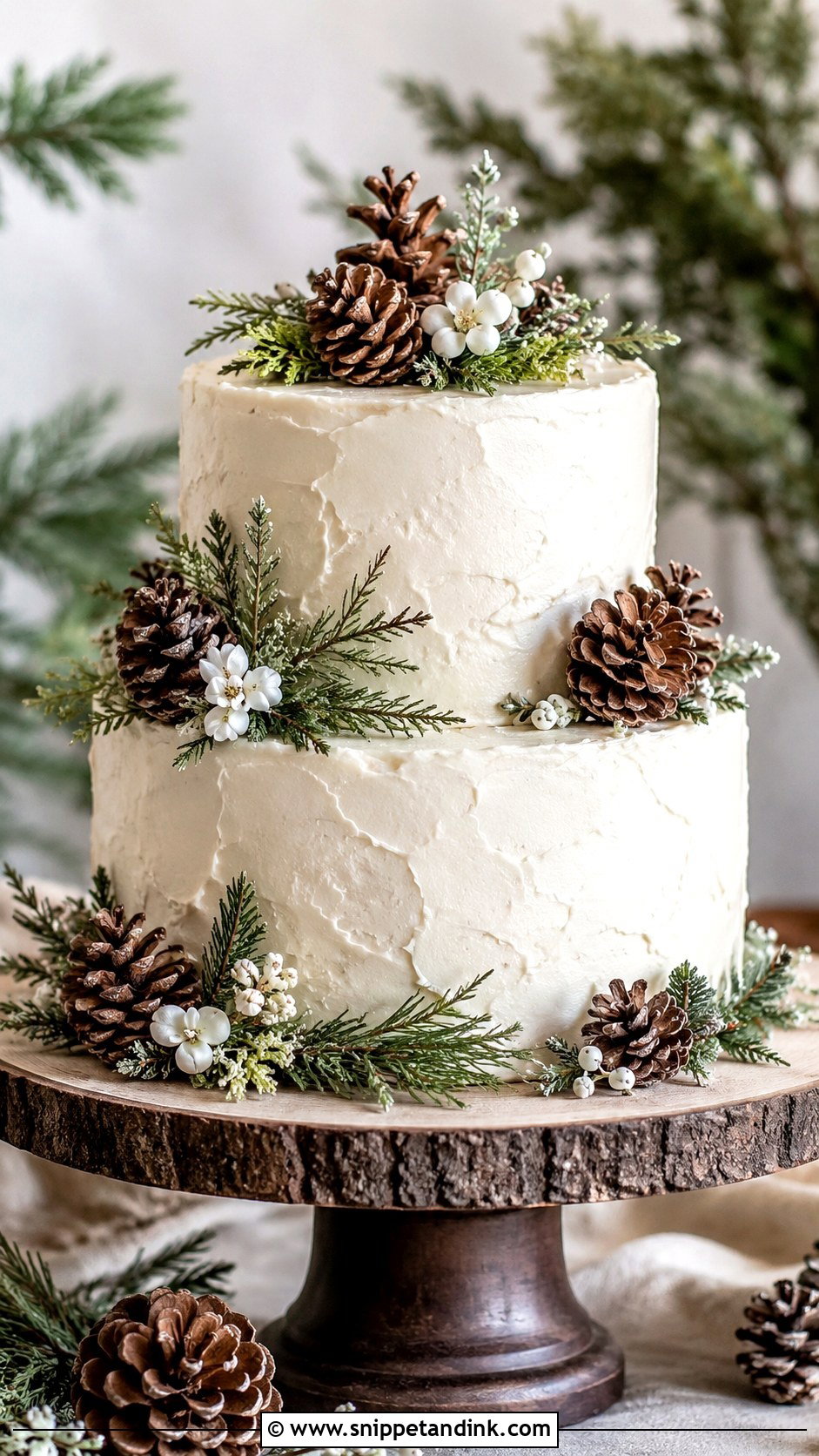 Forest Wedding Cake With Pinecones - Snippet and Ink - 20 Simple Forest Wedding Cake Ideas
