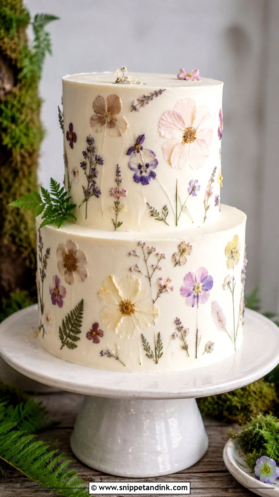 Forest Wedding Cake With Pressed Flowers - Snippet and Ink - 20 Simple Forest Wedding Cake Ideas