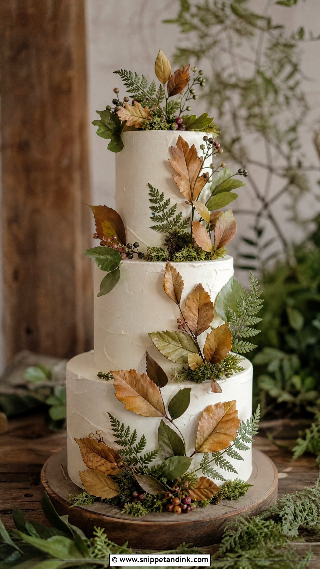 Forest Wedding Cake With Sugar Leaves - Snippet and Ink - 25 Forest Theme Cake Ideas for Wedding