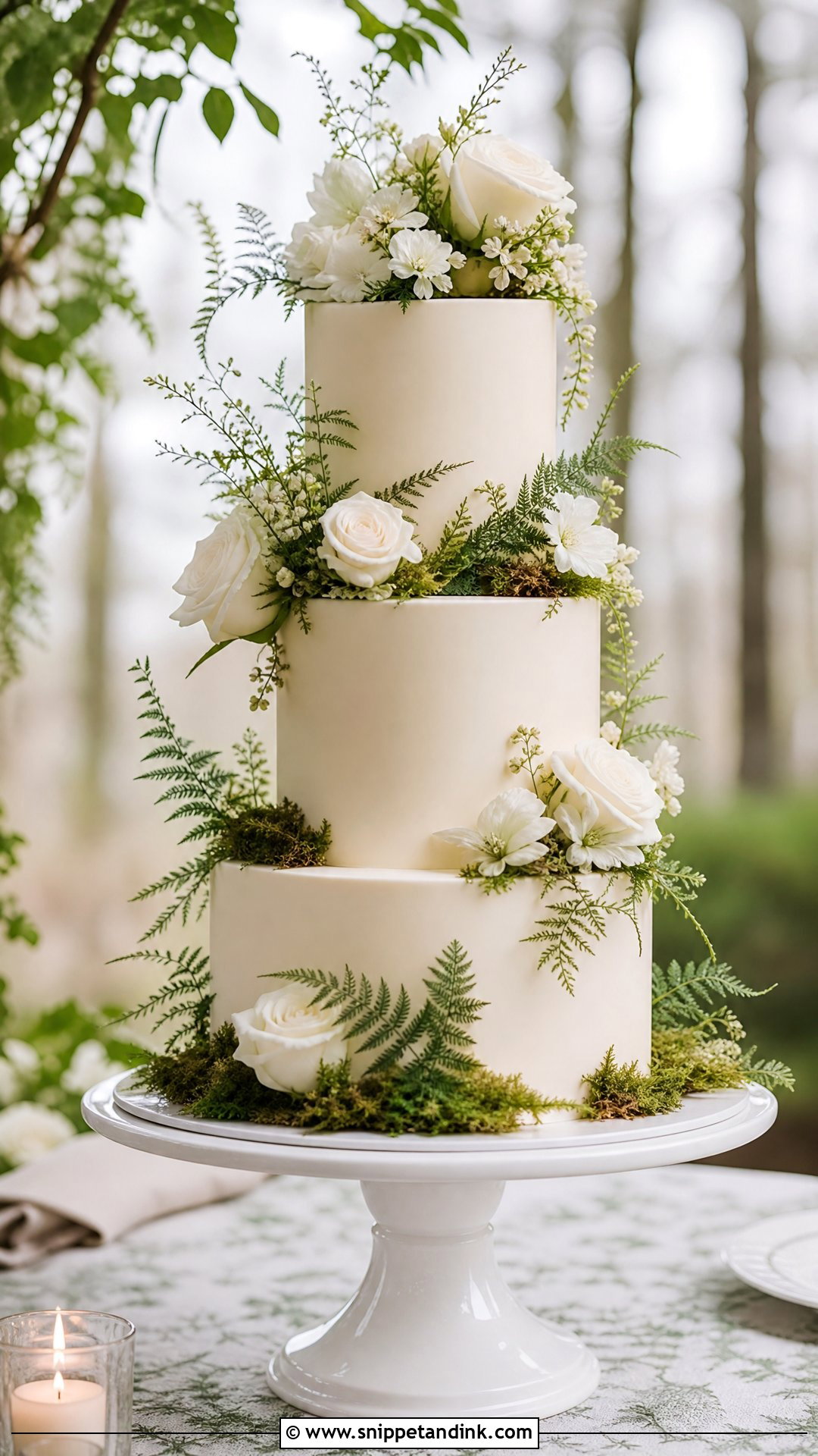 Forest Wedding Cake With White Flowers - Snippet and Ink - 25 Forest Theme Cake Ideas for Wedding