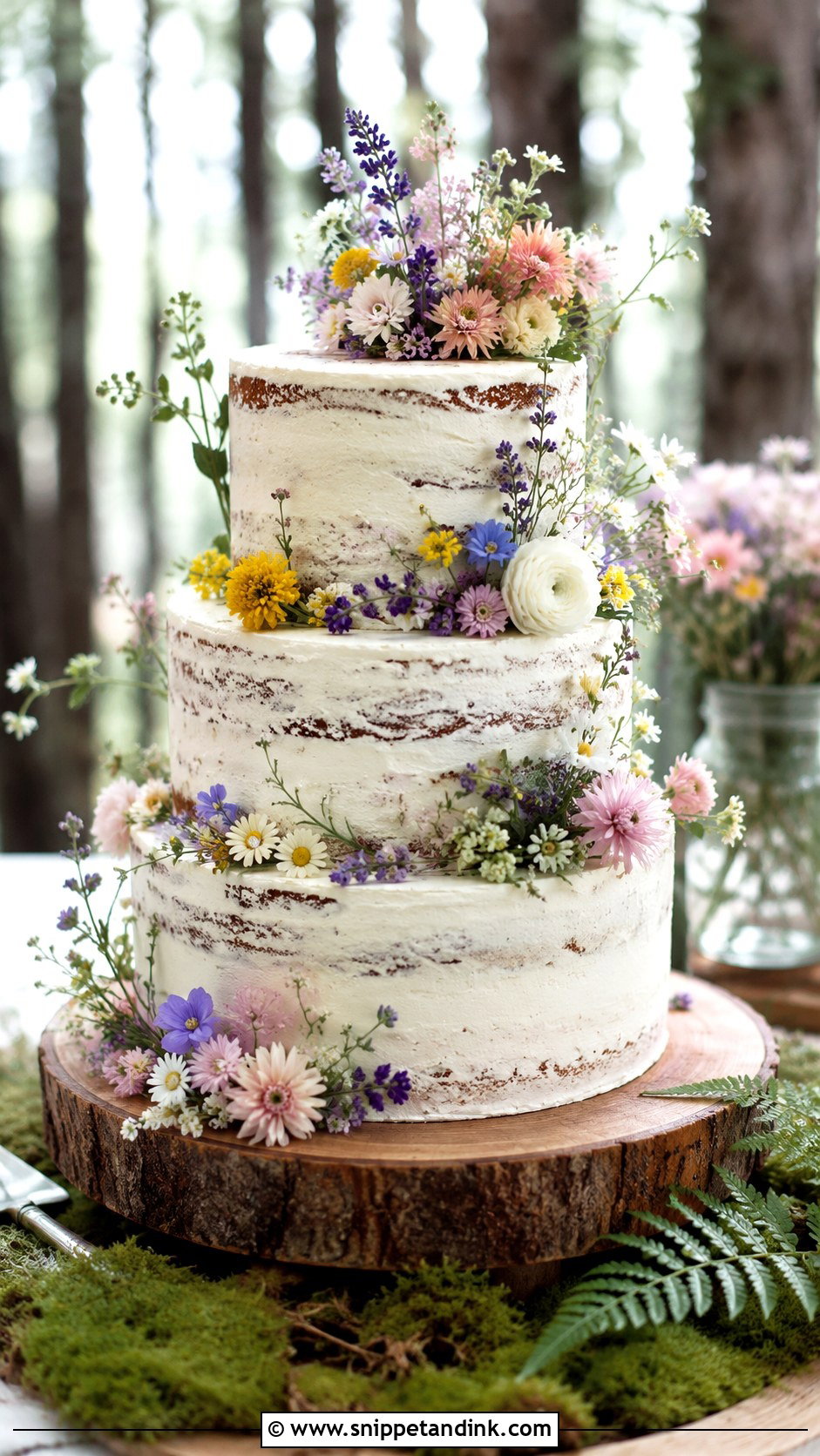 Forest Wedding Cake With Wildflowers - Snippet and Ink - 20 Forest Inspired Wedding Cake Ideas