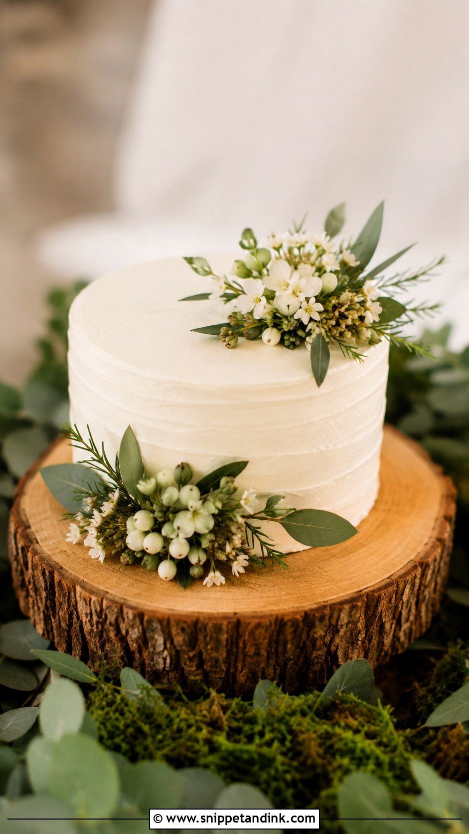 Forest Wedding Cake With Wood Slice - Snippet and Ink - 20 Simple Forest Wedding Cake Ideas