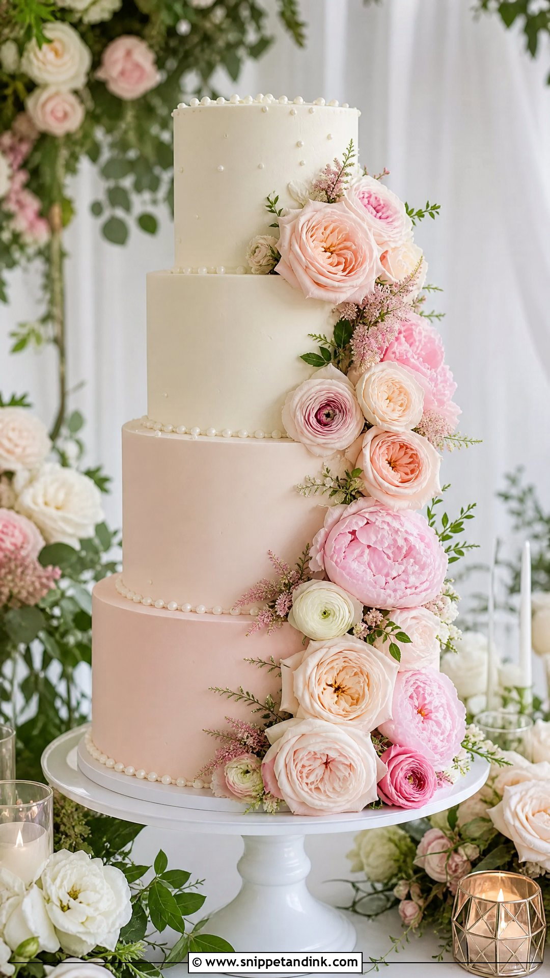 Four Tier Fresh Flower Torte Wedding Cake - Snippet and Ink - 20 Tier Torte Ideas for Wedding