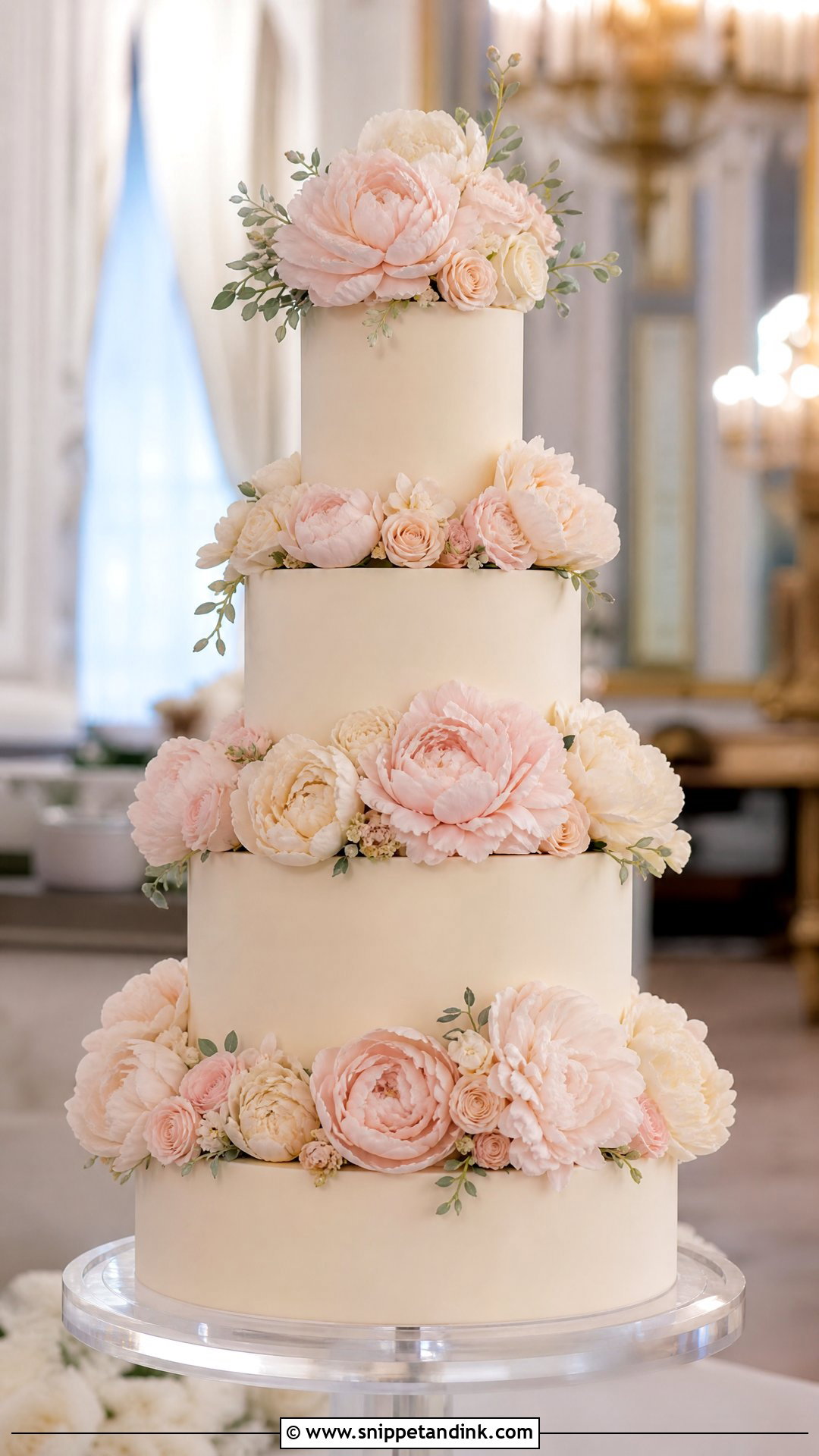 Four Tier Peony Wedding Cake - Snippet and Ink - 25 Peony Cake Ideas for Wedding