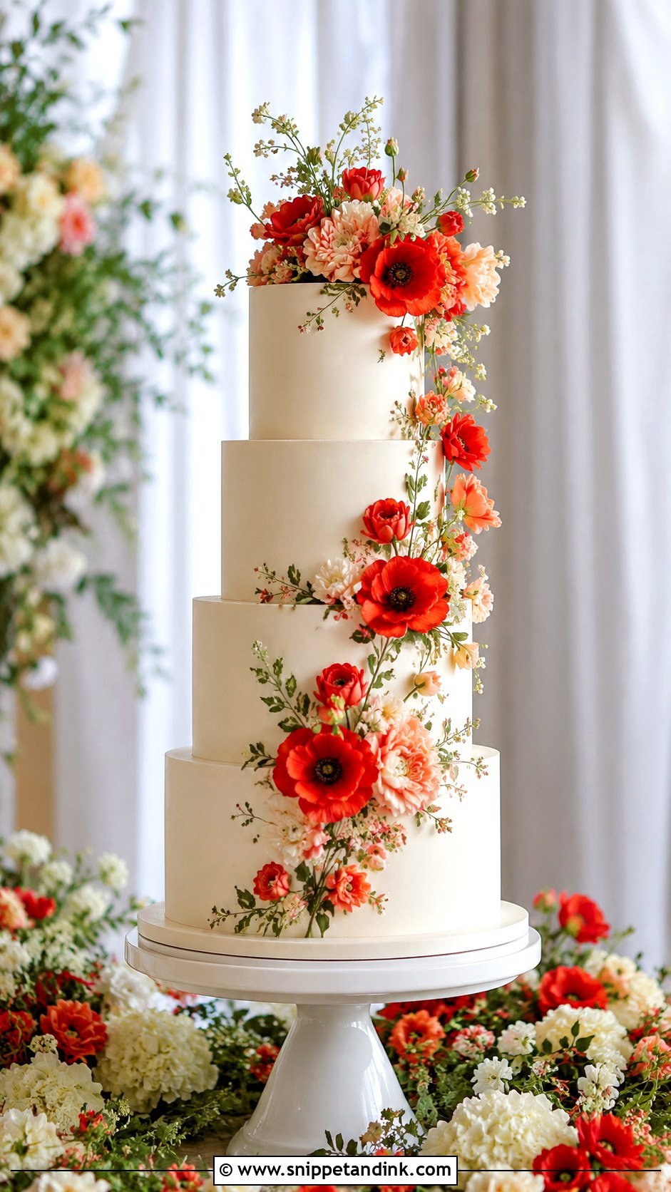Four Tier Poppy Wedding Cake - Snippet and Ink - 25 Wedding Cake Ideas with Poppies