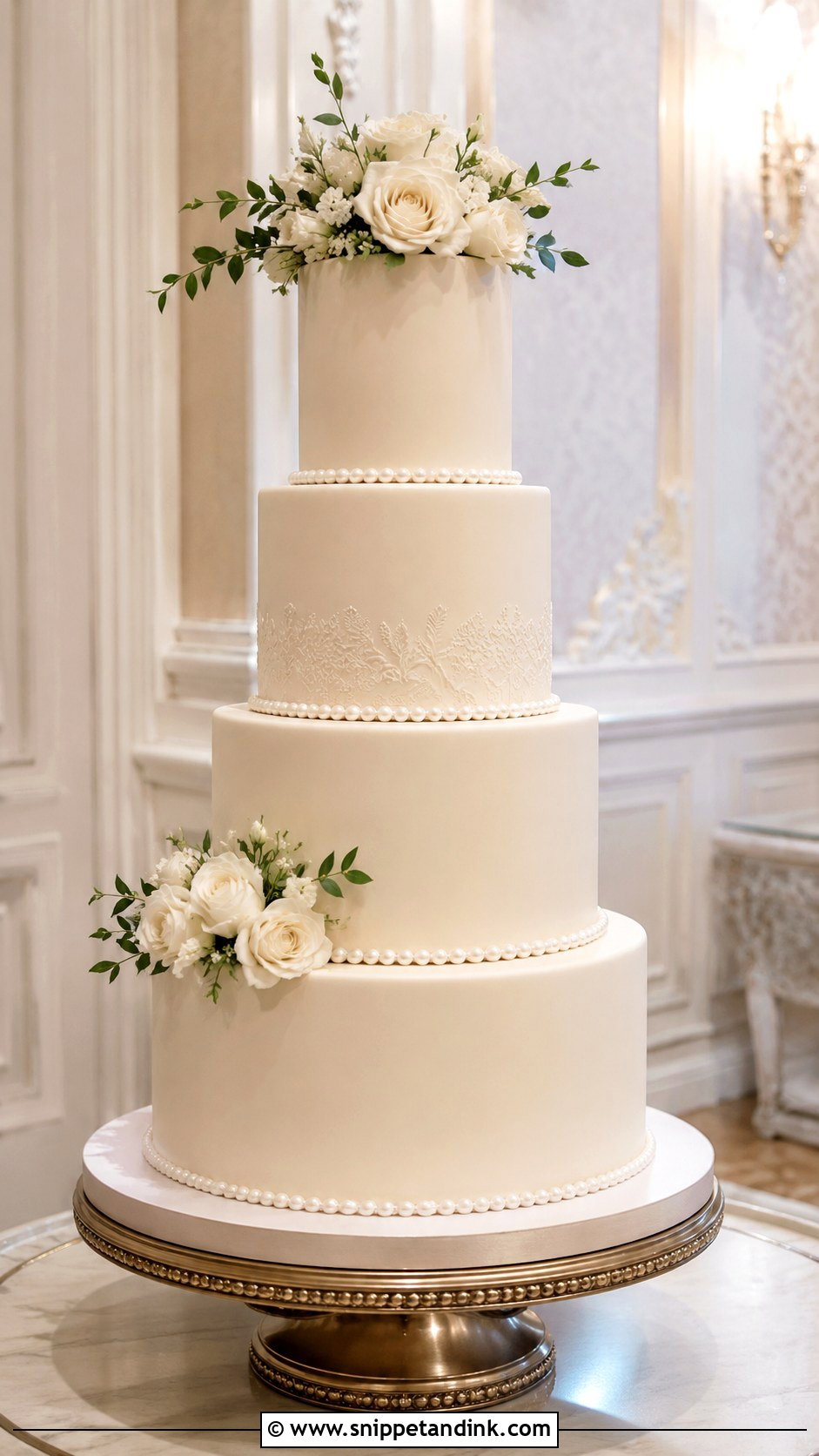 Four Tier Wedding Cake For 130 Guests - Snippet and Ink - 25 Wedding Cake Size Guide