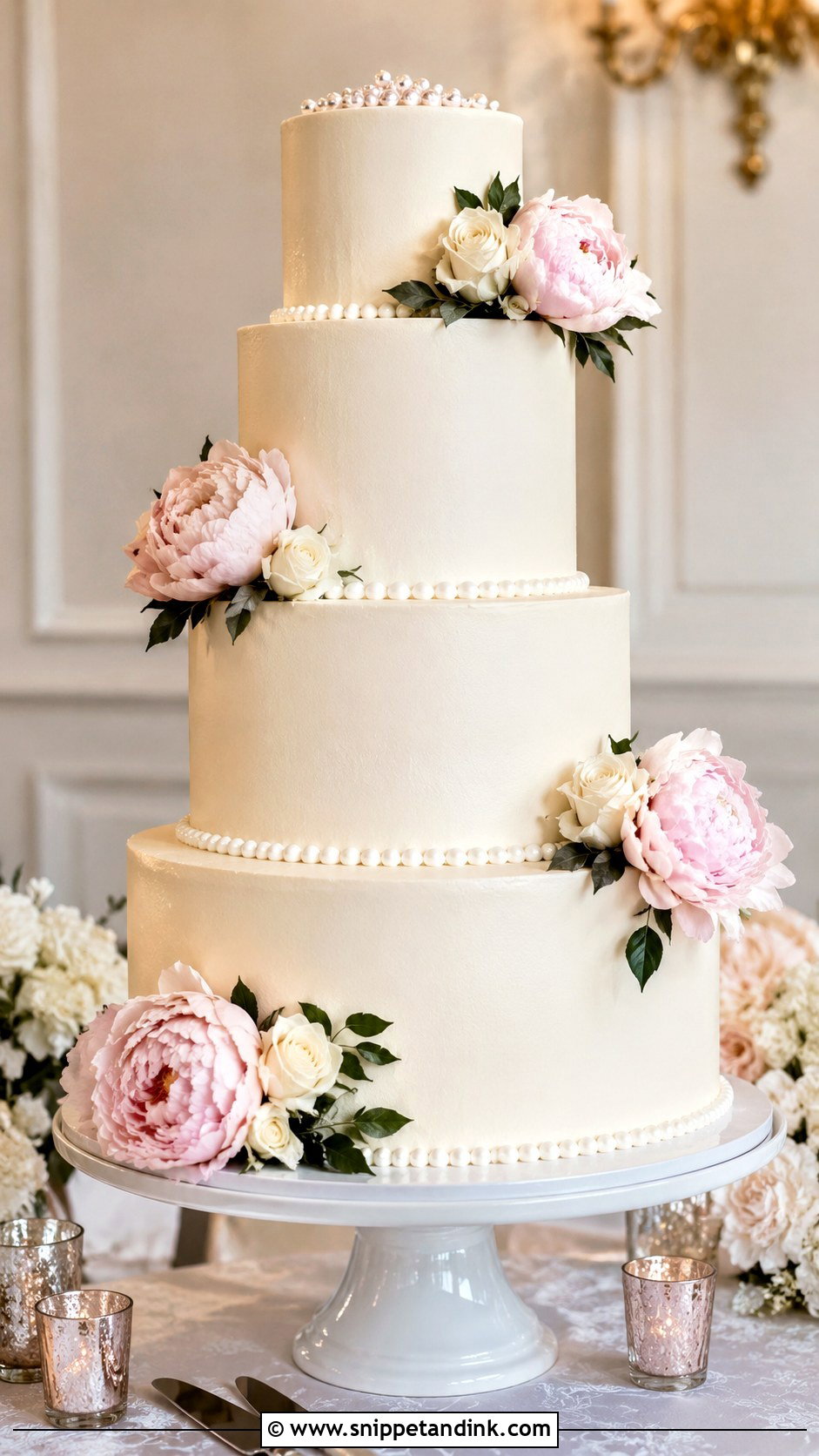 Four Tier Wedding Cake For 150 Guests - Snippet and Ink - 25 Wedding Cake Size Guide
