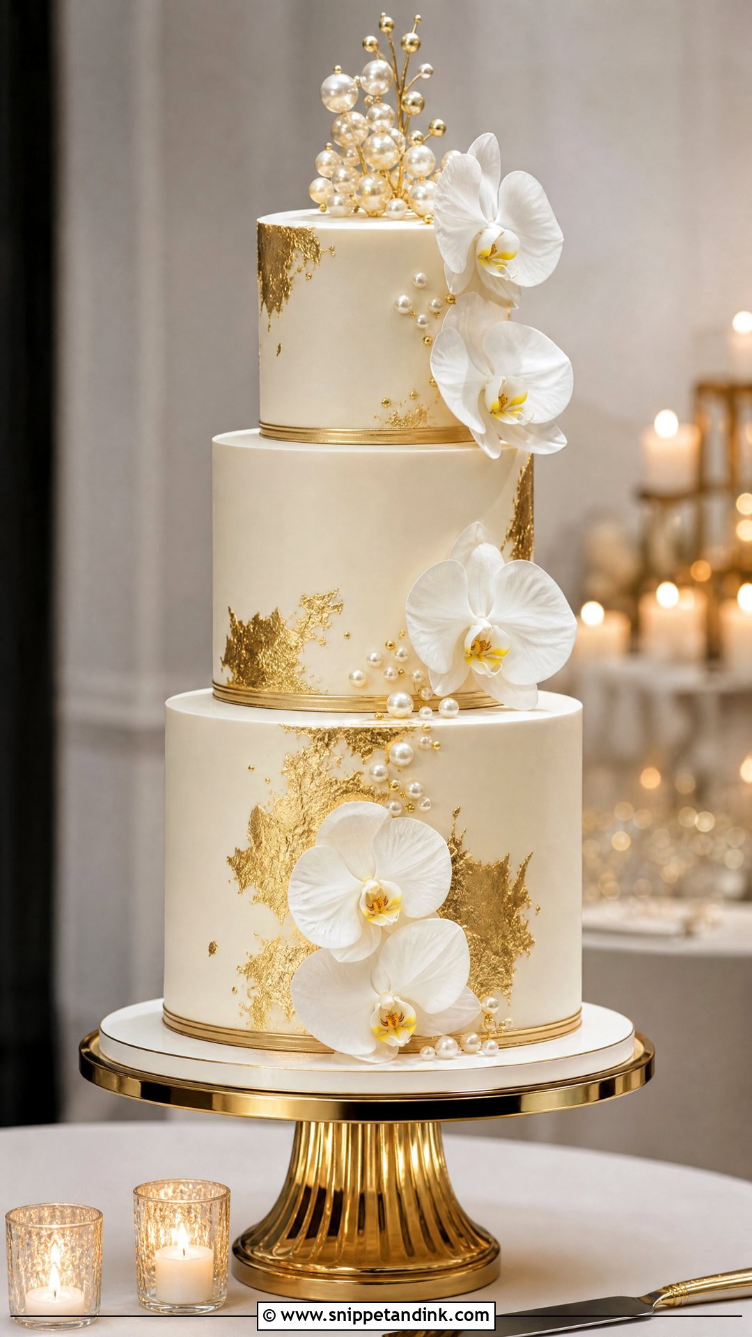 Four Tier Wedding Cake With Gold - Snippet and Ink - 20 Tier Cake Designs for Wedding