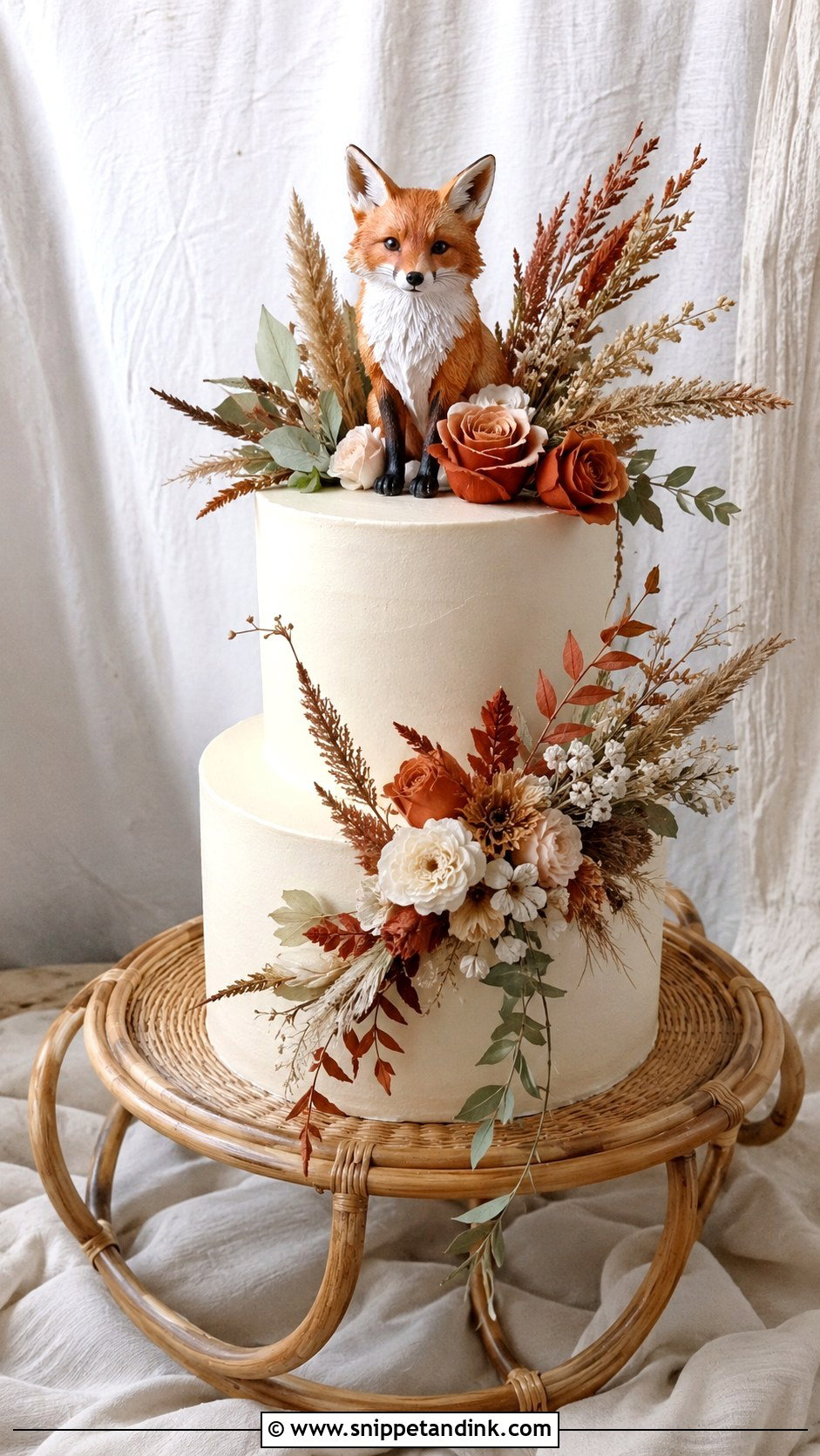 Fox Wedding Cake With Boho Flowers - Snippet and Ink - 20 Fox Wedding Cake Ideas