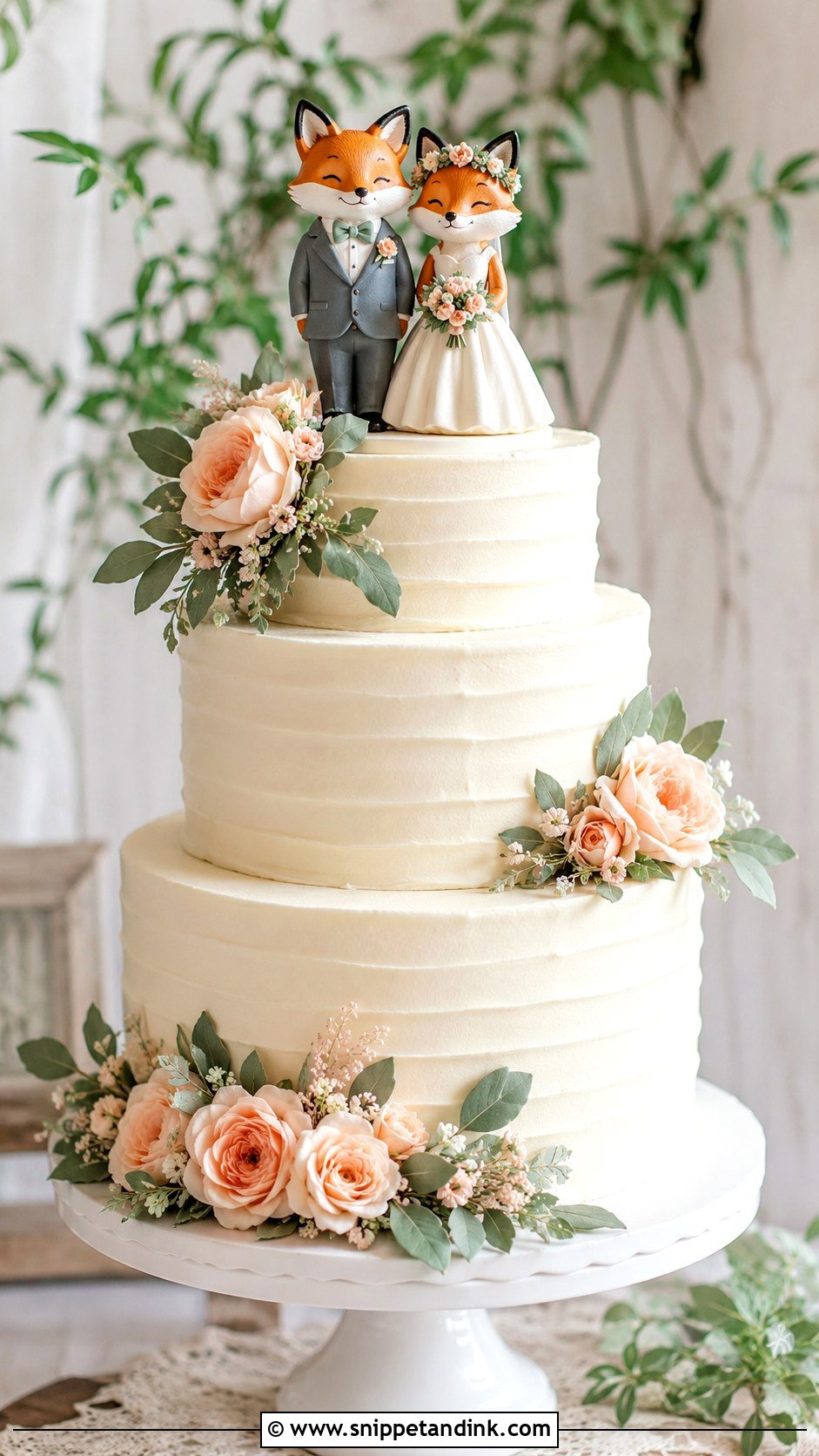 Fox Wedding Cake With Bride And Groom Topper - Snippet and Ink - 20 Fox Wedding Cake Ideas