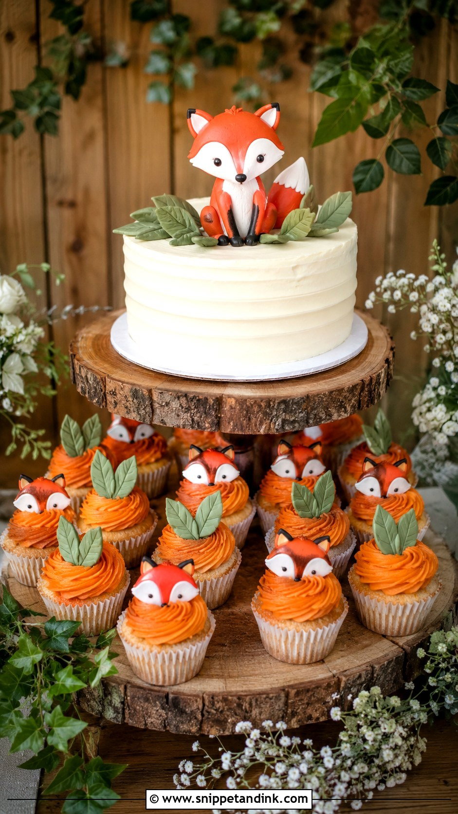 Fox Wedding Cake With Cupcakes - Snippet and Ink - 20 Fox Wedding Cake Ideas