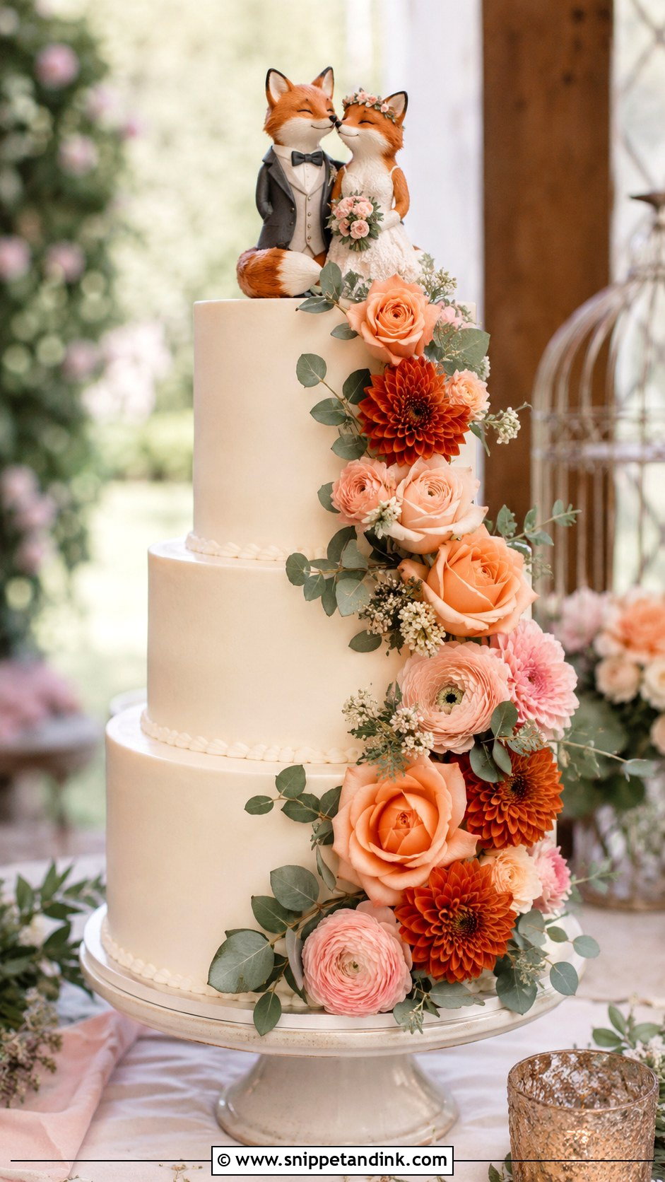 Fox Wedding Cake With Flowers - Snippet and Ink - 20 Fox Wedding Cake Ideas