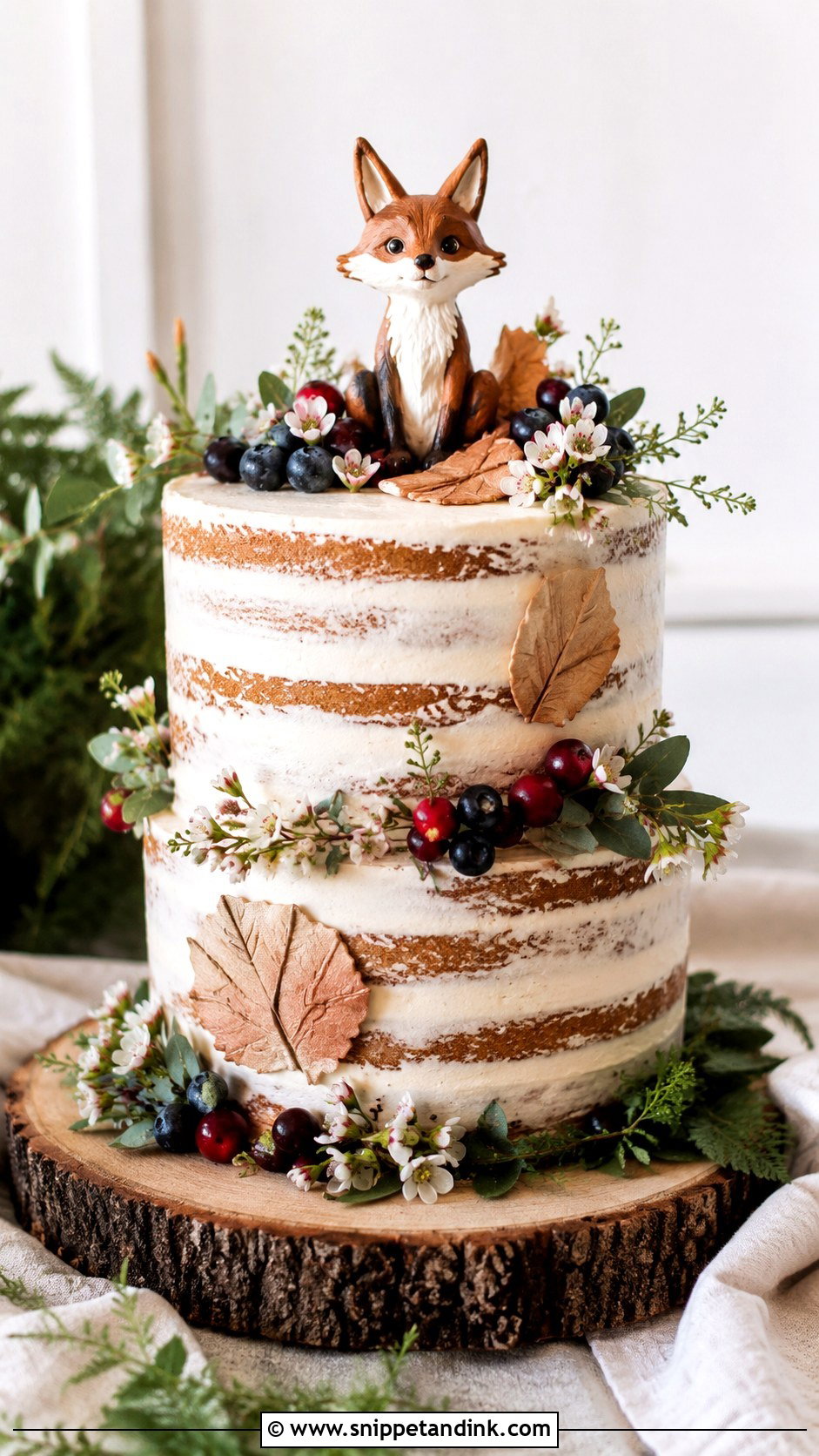 Fox Wedding Cake With Semi Naked Frosting - Snippet and Ink - 20 Fox Wedding Cake Ideas