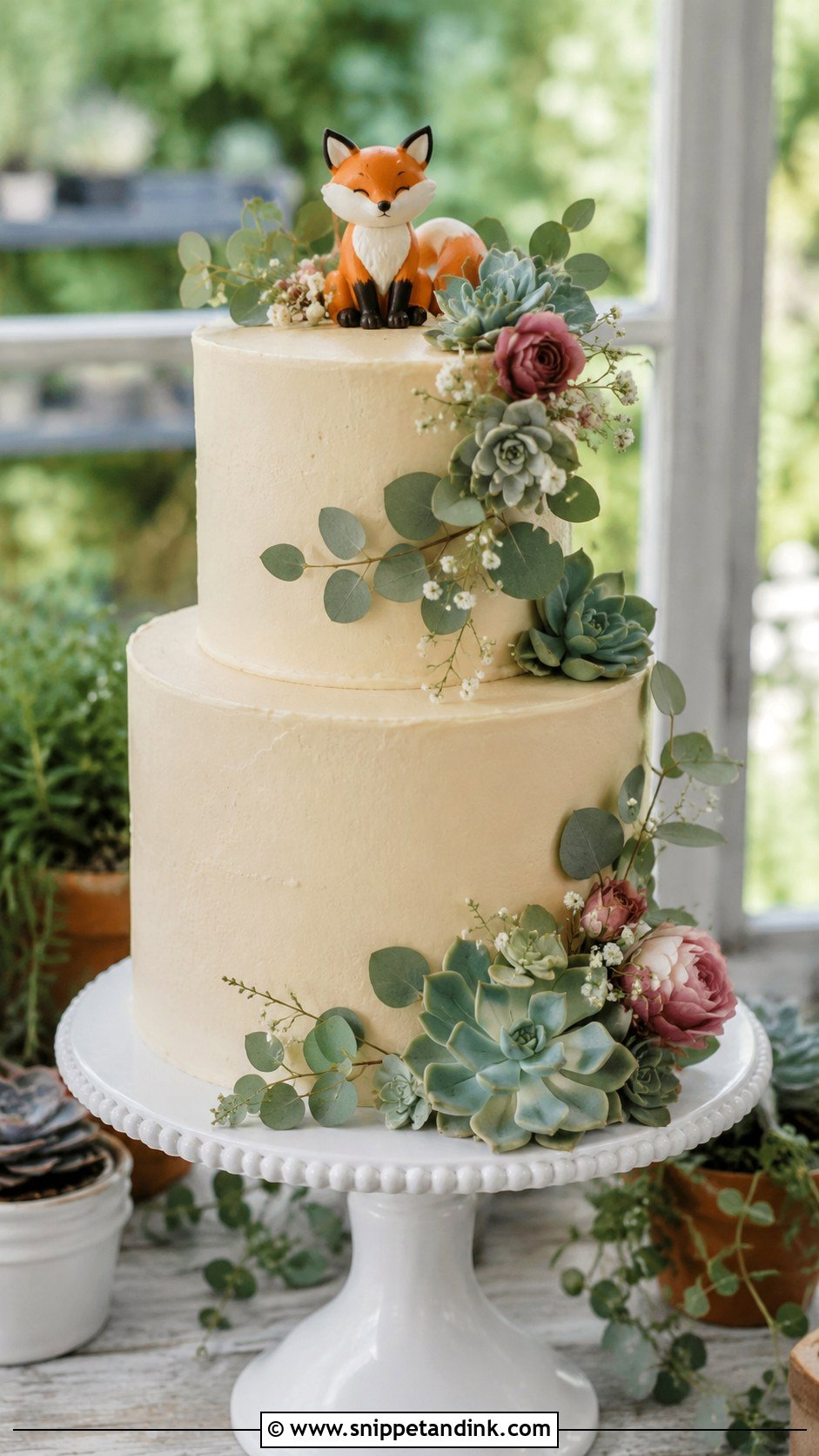 Fox Wedding Cake With Succulents - Snippet and Ink - 20 Fox Wedding Cake Ideas