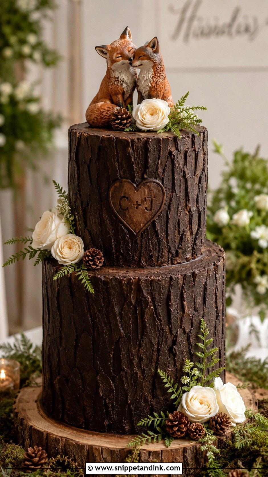 Fox Wedding Cake With Tree Bark Texture - Snippet and Ink - 20 Fox Wedding Cake Ideas