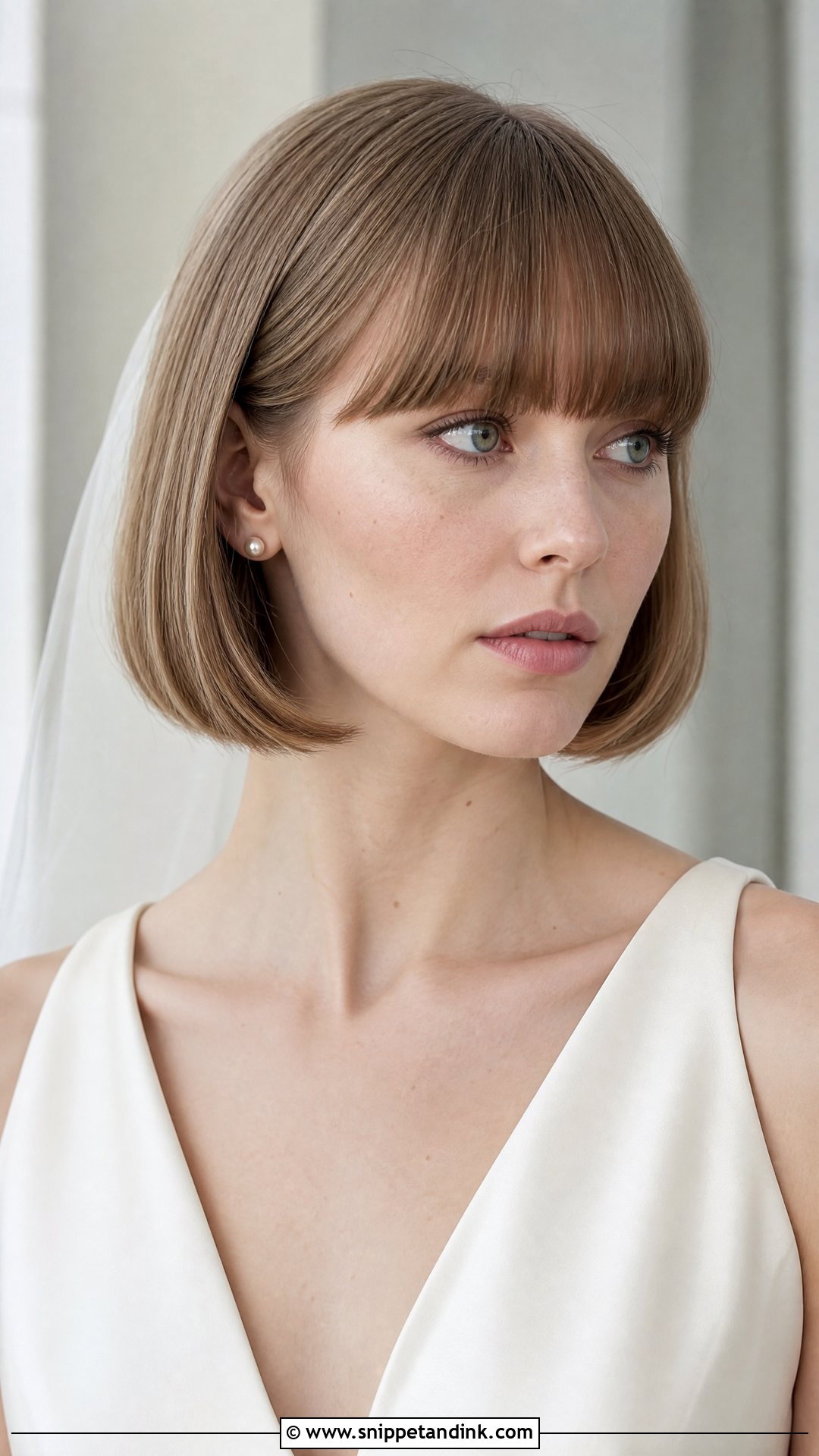 French Bob Wedding Hair With Blunt Bangs - Snippet and Ink - 15 French Bob Wedding Hair Ideas