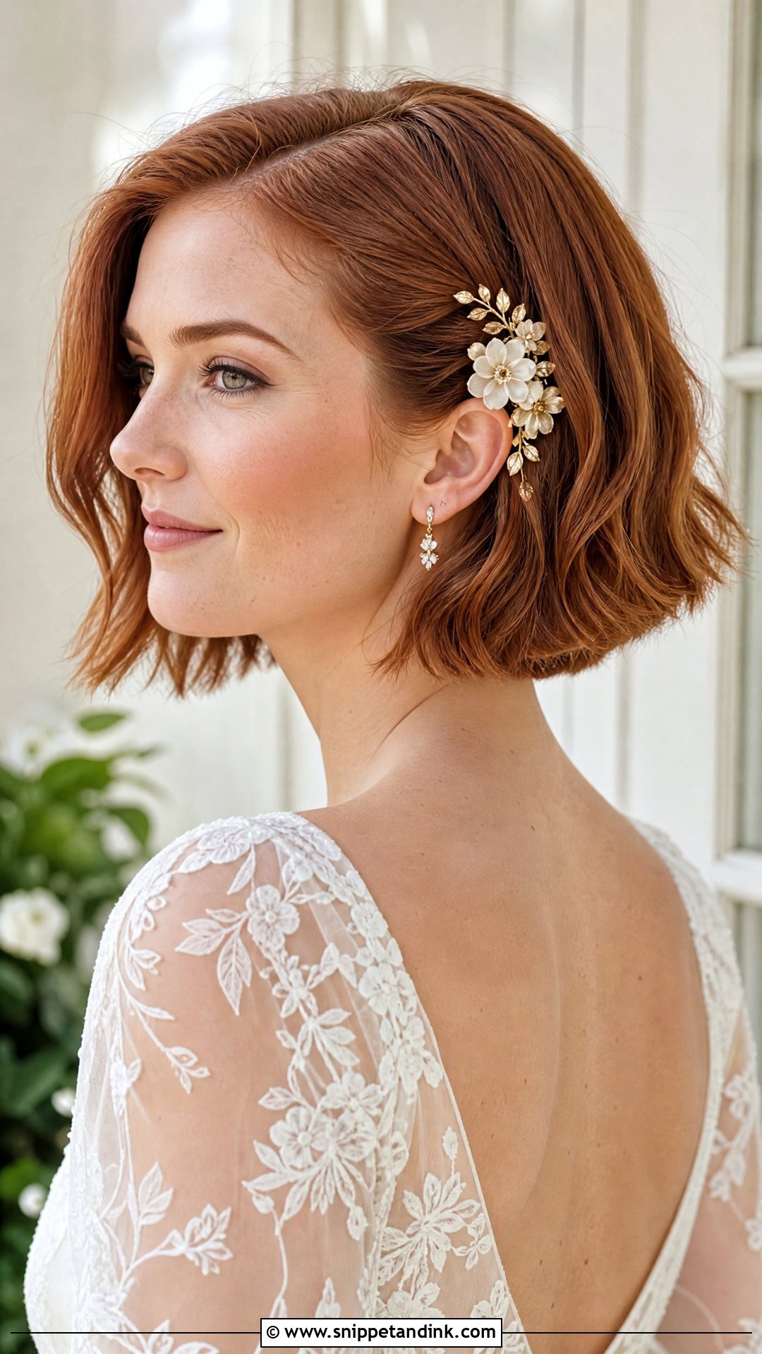 French Bob Wedding Hair With Floral Clip - Snippet and Ink - 15 French Bob Wedding Hair Ideas